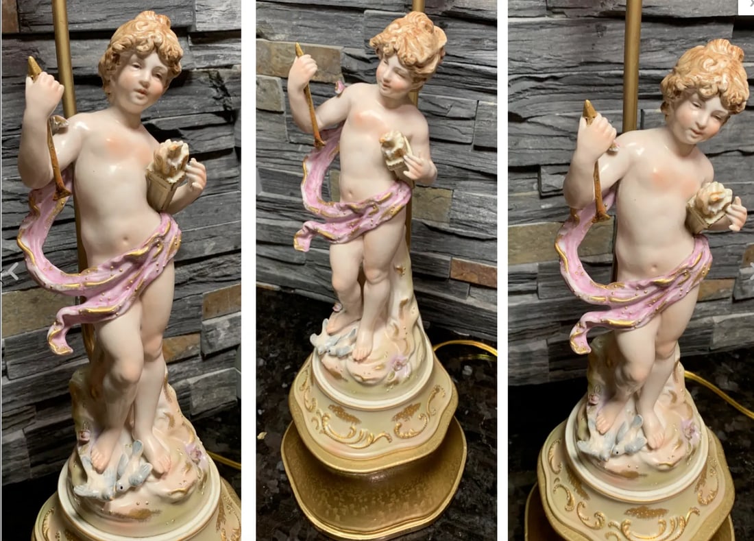 Mid-Century Porcelain Cupid Figural Table Lamp, Lenwile China Ardalt Japan - 6