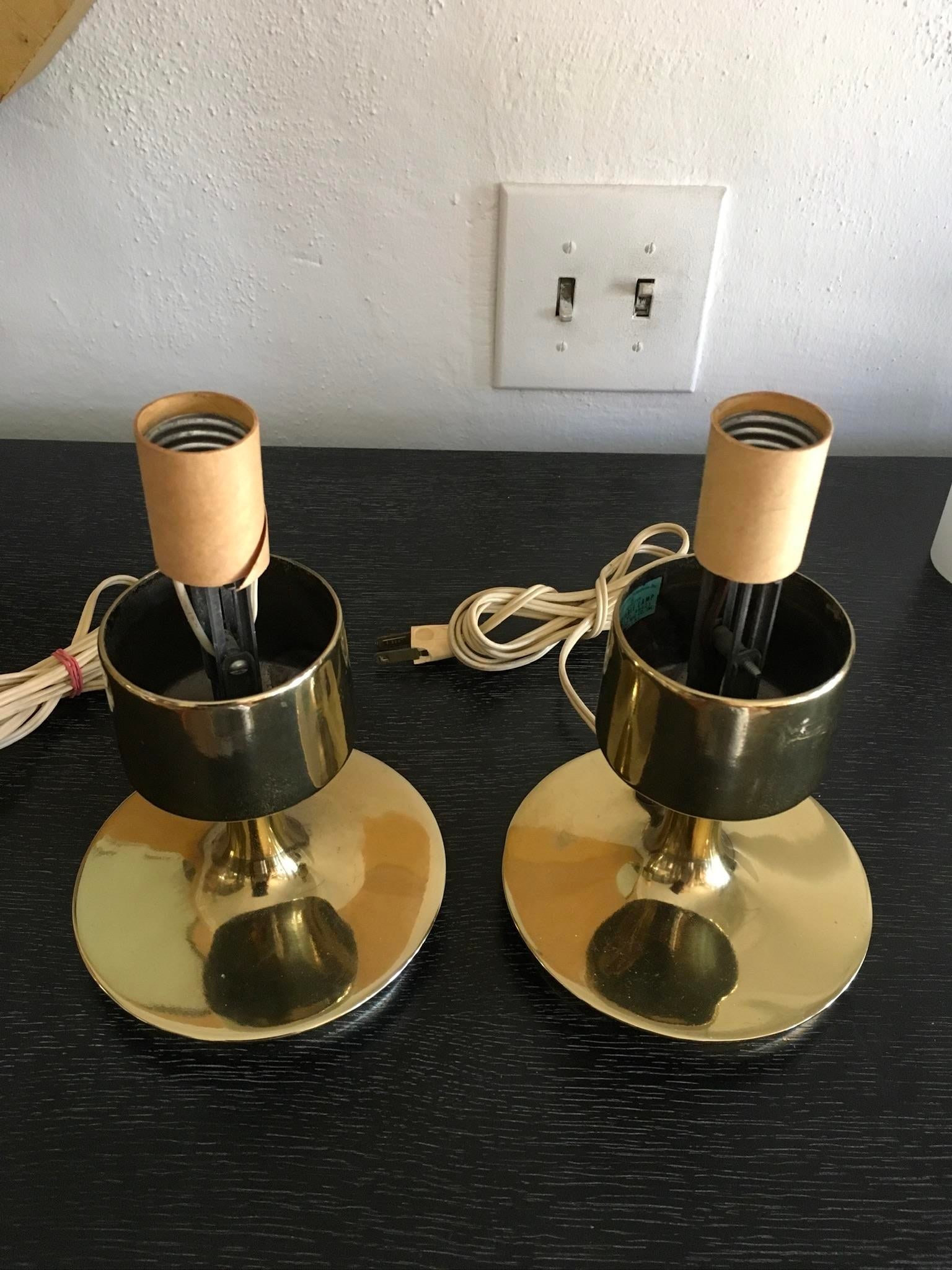 Pair of Mid-Century Modern or Space Age Brass & Frosted Glass Table Lamps - Laurel Lamp Mfg. - 4