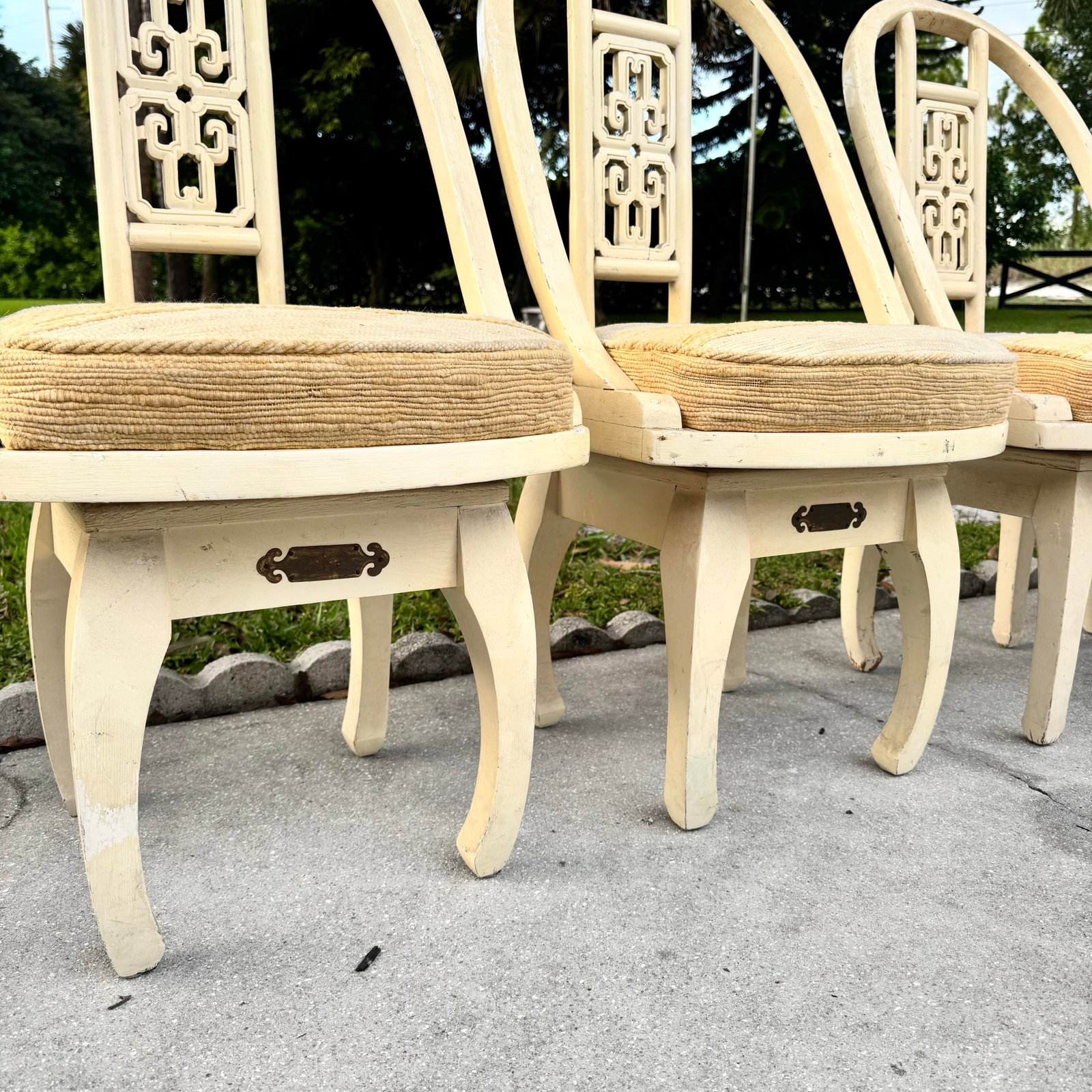 Ming Style Cream Wooden Swivel Dining Chairs - Set of 5 - 10