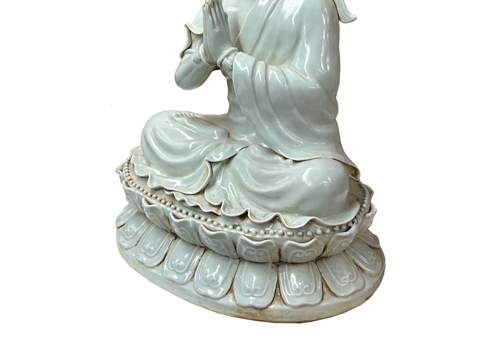 Pale Celadon White Anjali Mudra GuanYin Bodhisattva Tong Style Porcelain Statue - 10