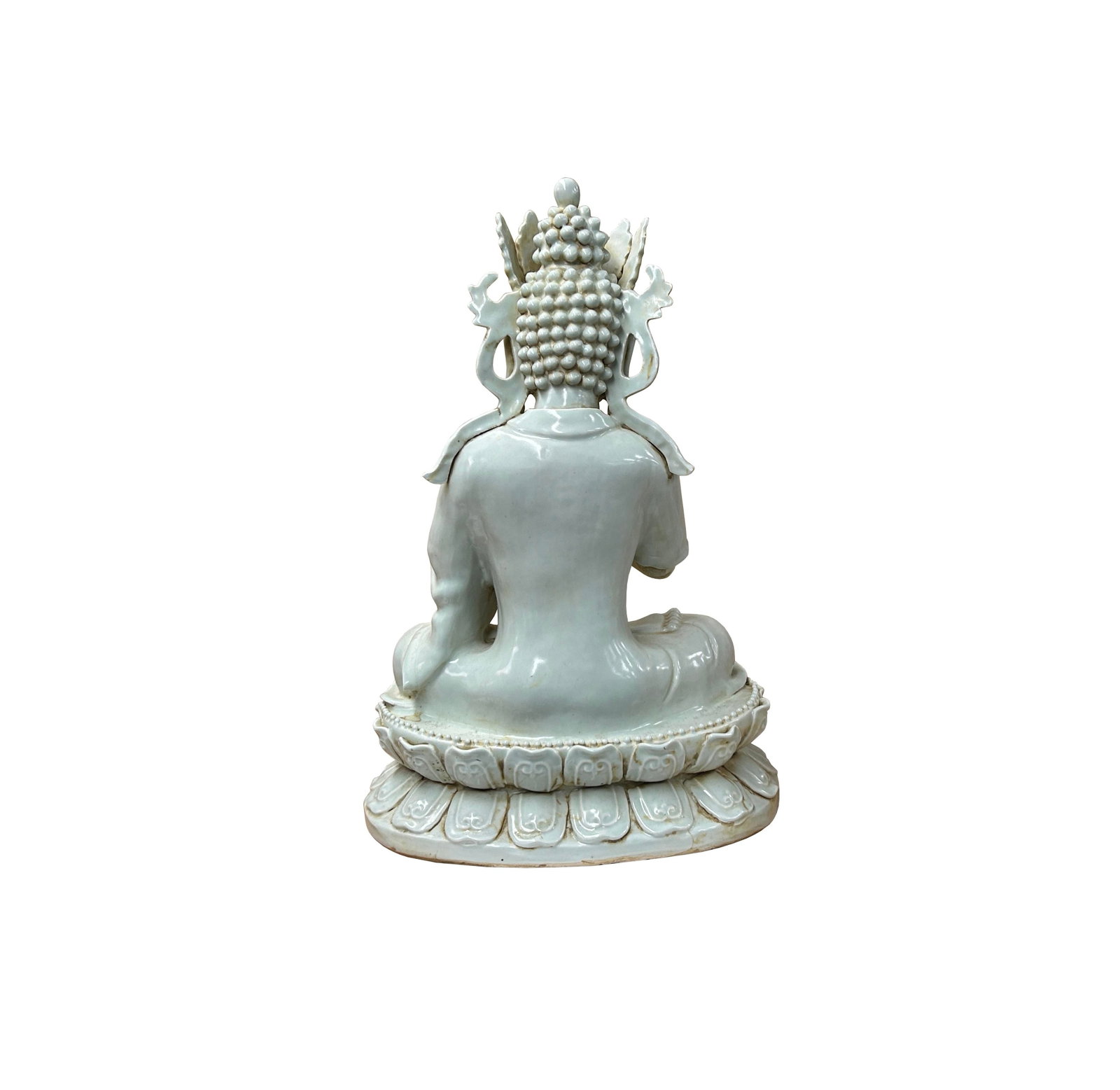 Pale Celadon White Anjali Mudra GuanYin Bodhisattva Tong Style Porcelain Statue - 2