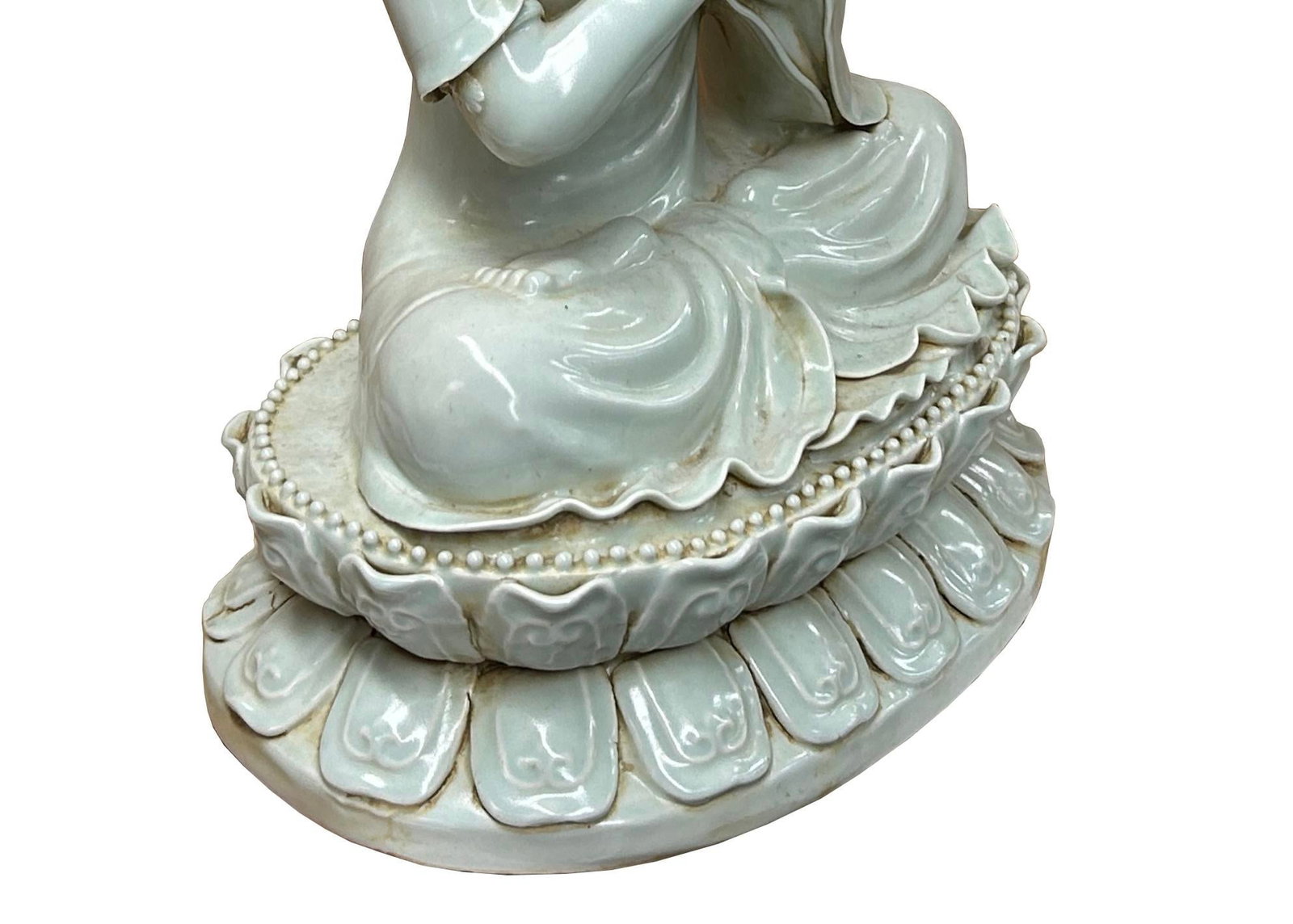 Pale Celadon White Anjali Mudra GuanYin Bodhisattva Tong Style Porcelain Statue - 9