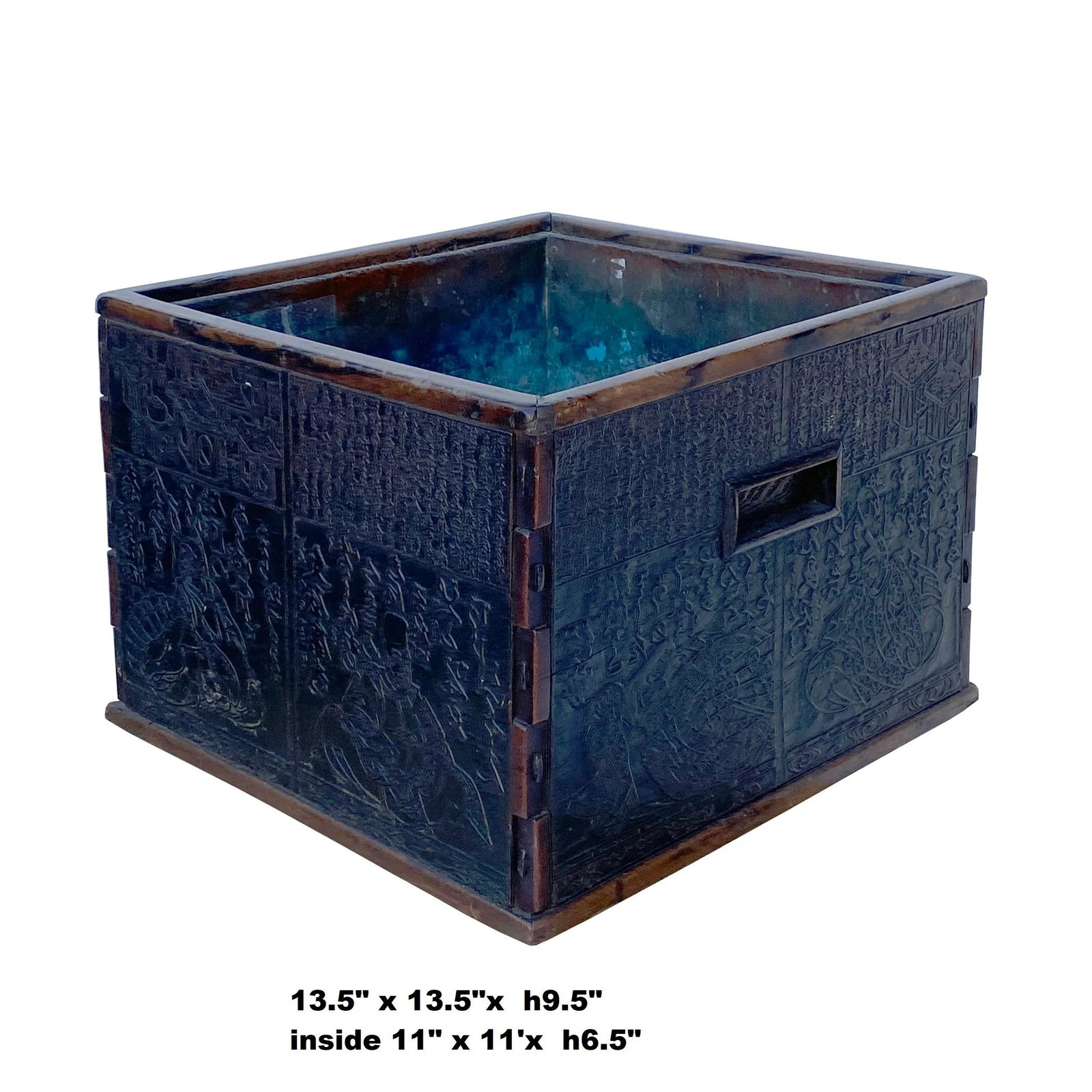 Vintage Chinese Dimensional Relief Motif Square Wood Metal Storage Box - 3