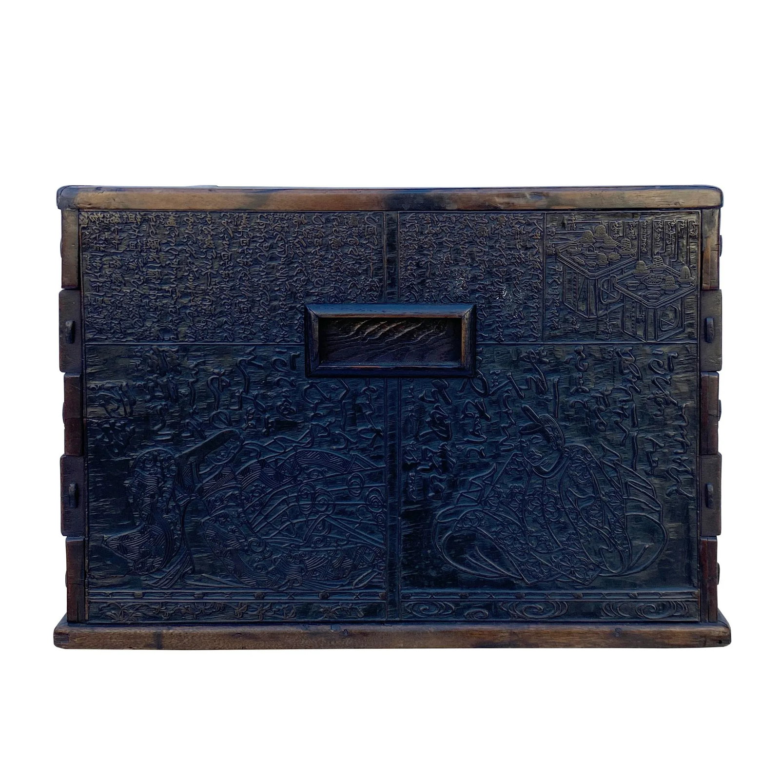 Vintage Chinese Dimensional Relief Motif Square Wood Metal Storage Box - 6