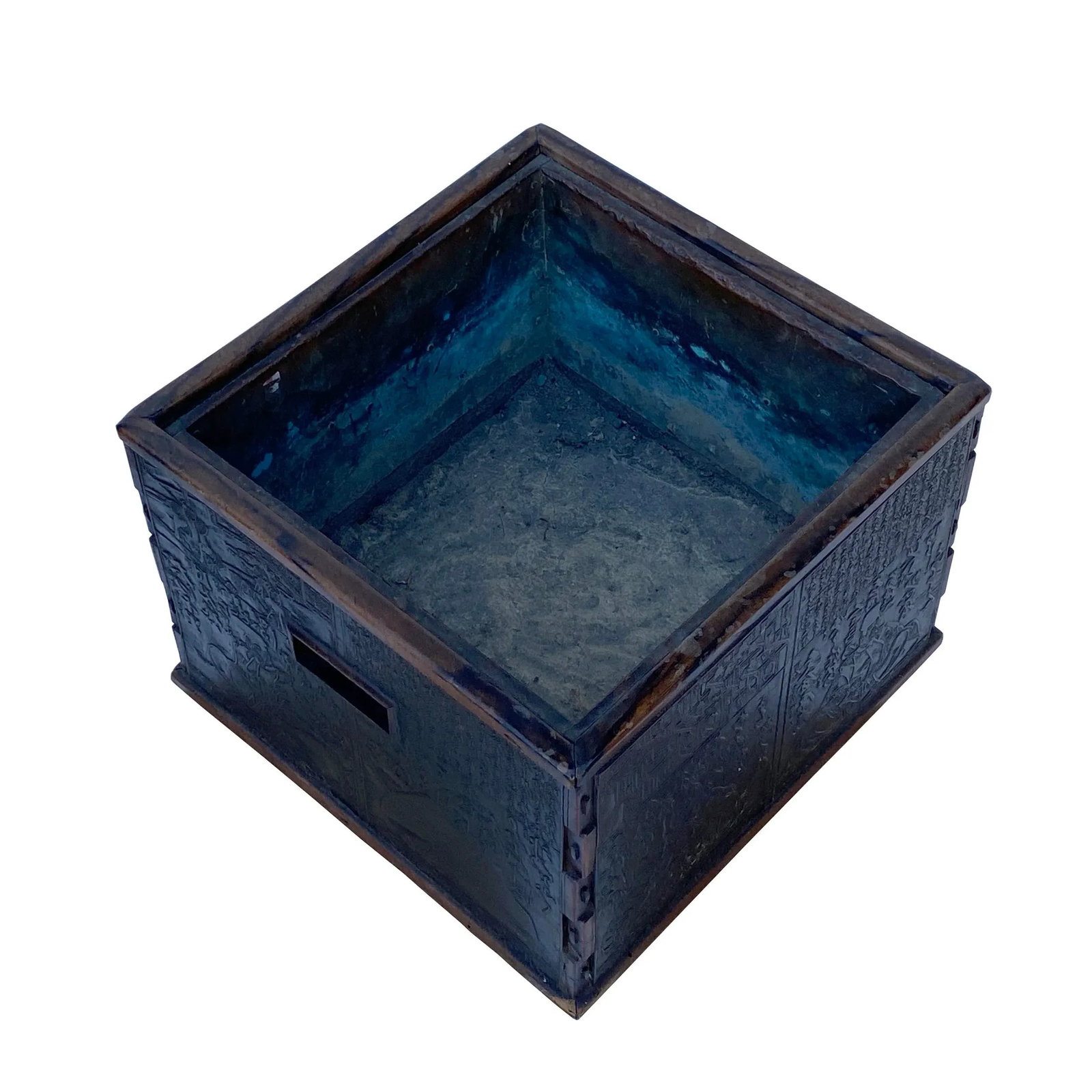 Vintage Chinese Dimensional Relief Motif Square Wood Metal Storage Box - 9