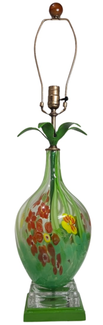 Art Glass Millefiori Floral Table Lamp - 9