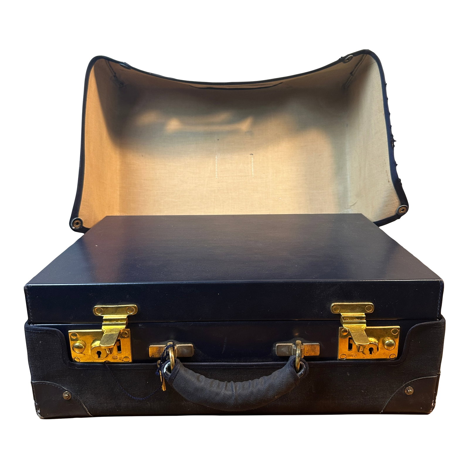 Antique Morabito Paris Men's Fitted Travel Vanity Case Navy Leather & Glass Grooming Set (1 of 18)