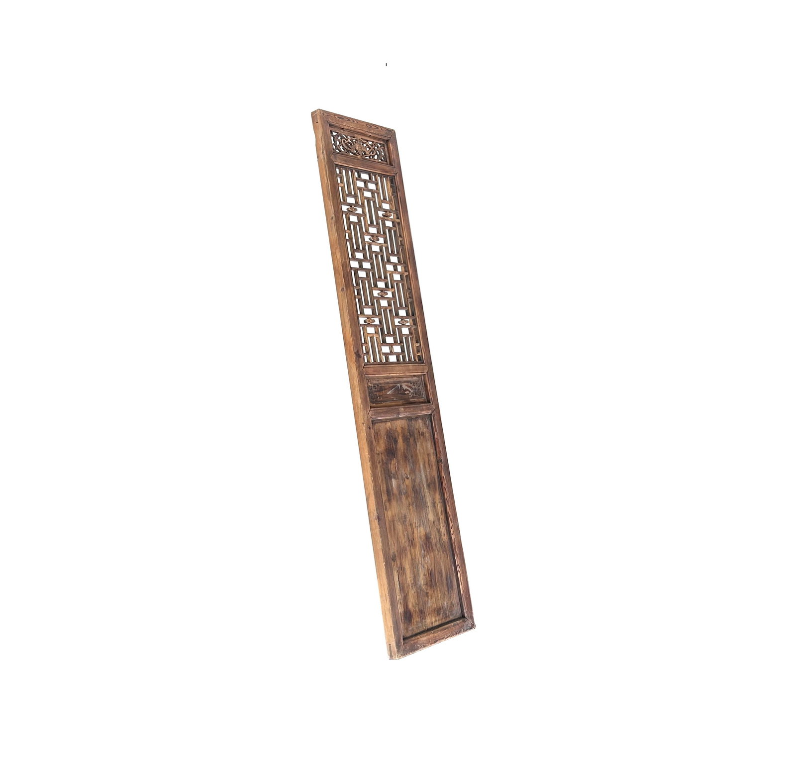 Pair Oriental Bats Floral Geometric Lattice Pattern Tall Wood Door Panel Screen - 3