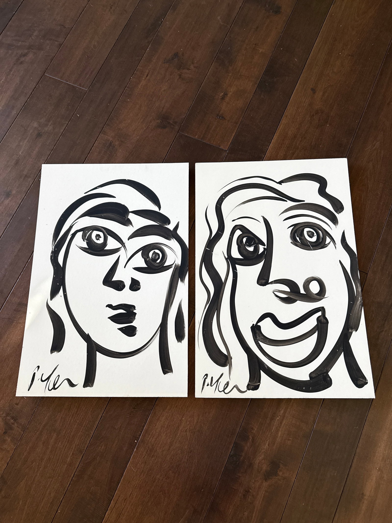 Peter Keil Black and White 20th Century Portrait Paintings, a Pair - 2