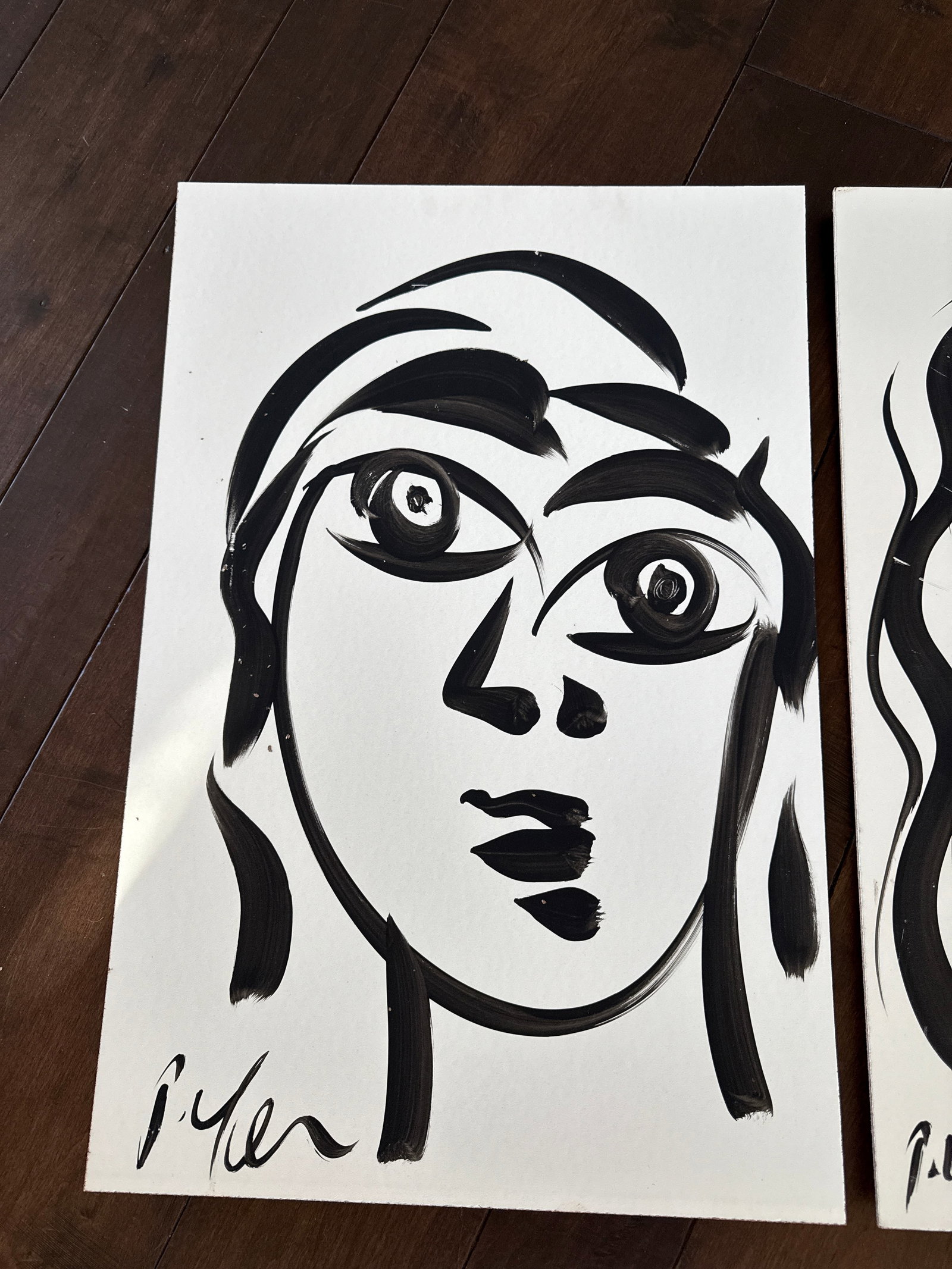 Peter Keil Black and White 20th Century Portrait Paintings, a Pair - 3