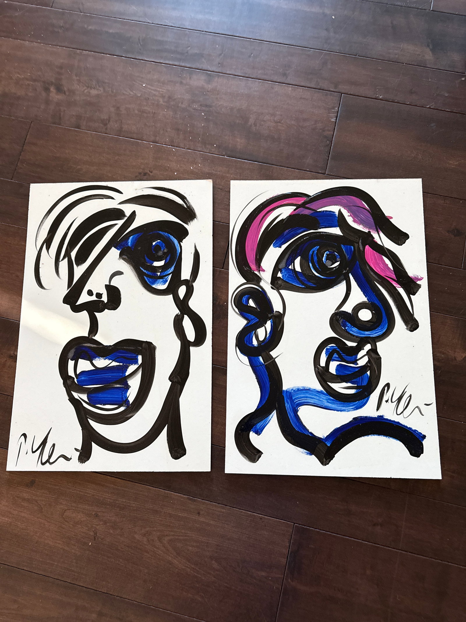 20th Century Cubist Profile Paintings by Peter Keil a Pair - 2