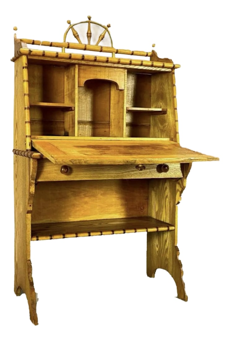 Antique 19th Century Aesthetic Movement English Faux Bamboo Child's Secretary Desk in the Style of: Beautiful Victorian faux bamboo Aesthetic Movement desk attributed to RJ Horner. Item is unmarked. Condition: Alterations: Original Condition Unaltered Imperfections: Some Imperfections Condition