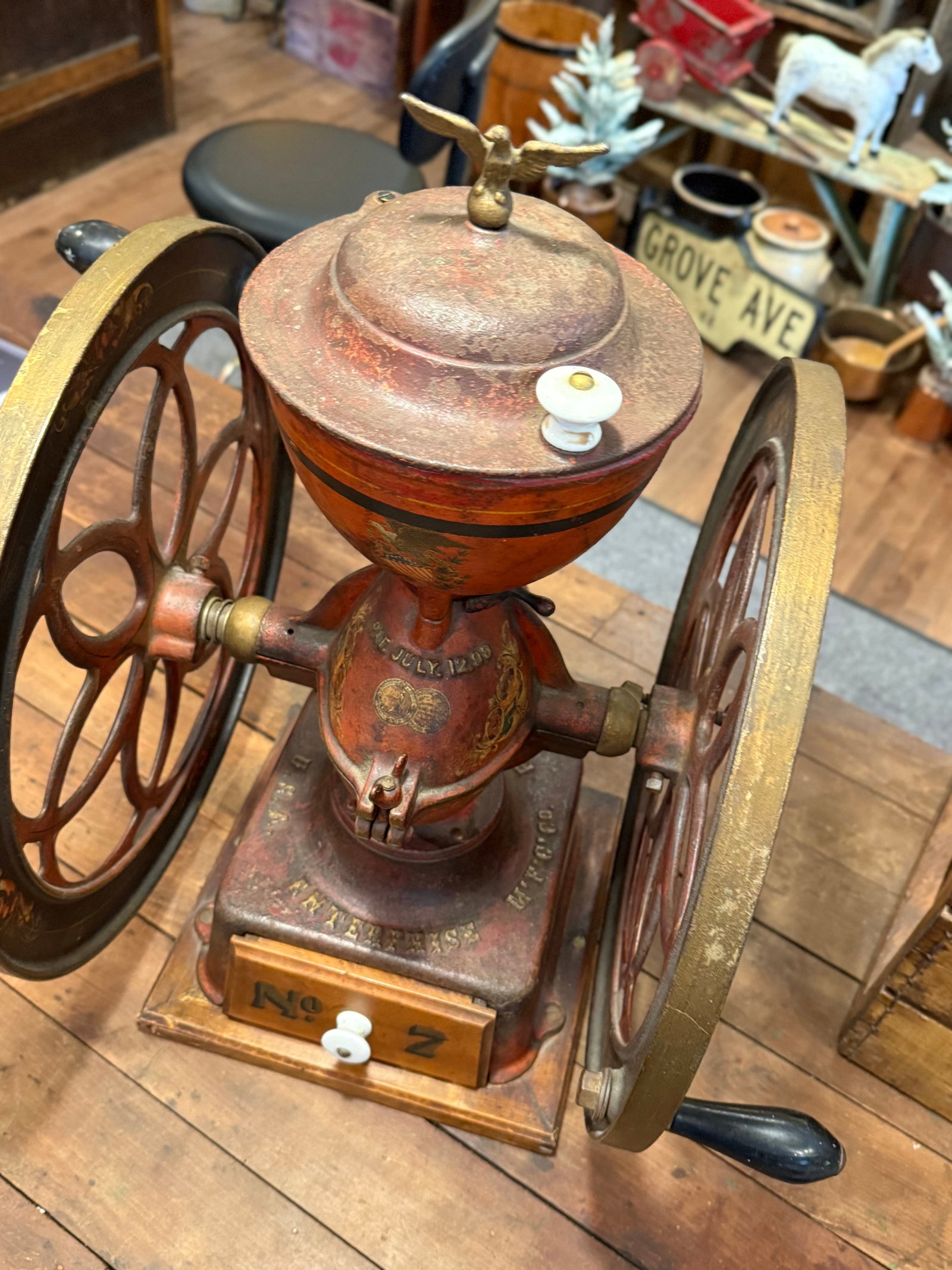 Antique Original Enterprise MFG Co. Cast Iron Coffee Grinder- Model No. 7 - 11