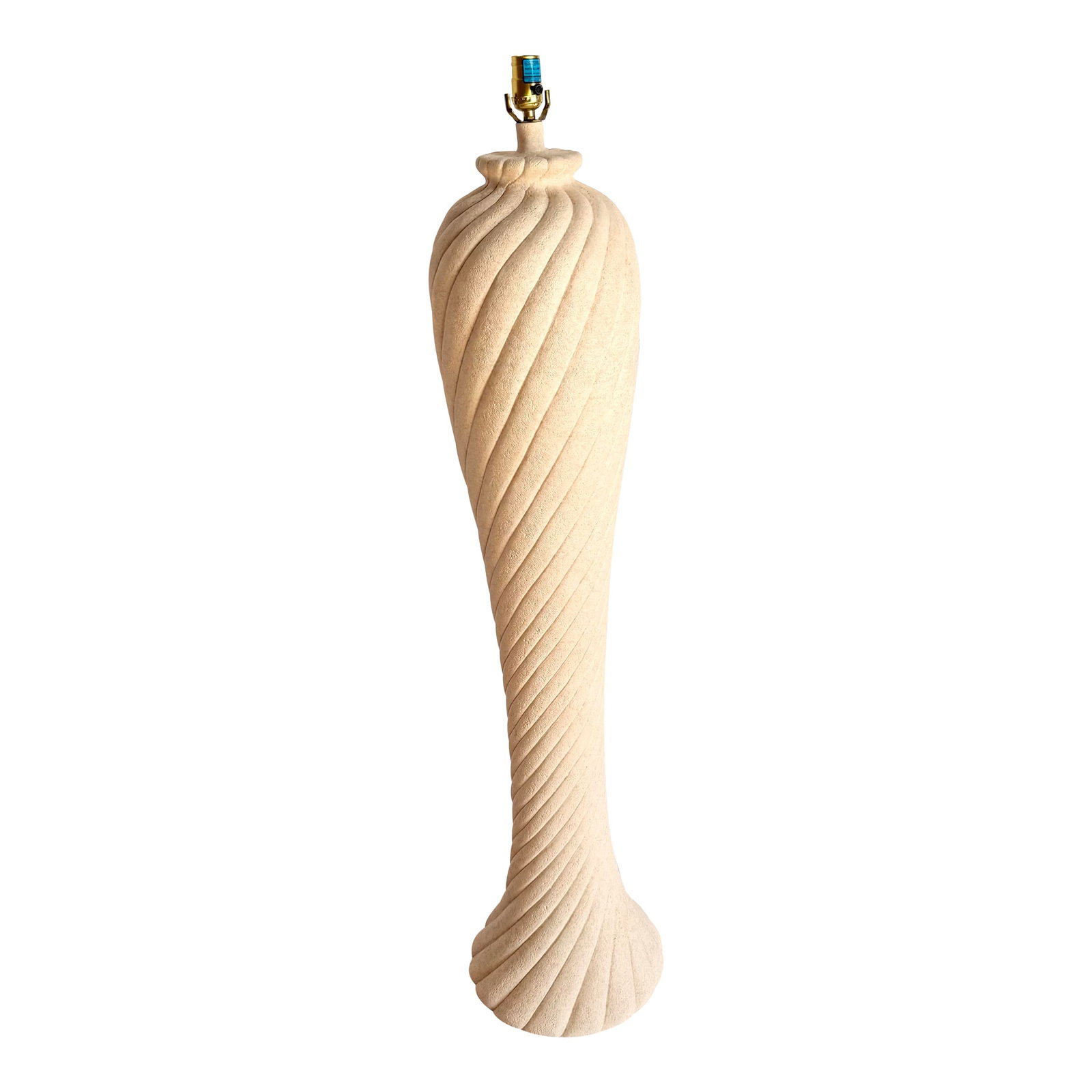 Postmodern Pink Swirl With Speckled Green and Blue Swirl Floor Lamp: Add sculptural elegance to your space with this Postmodern ceramic floor lamp, featuring a striking spiral silhouette in soft pink with subtle speckled green and blue accents. The tall, tapered form