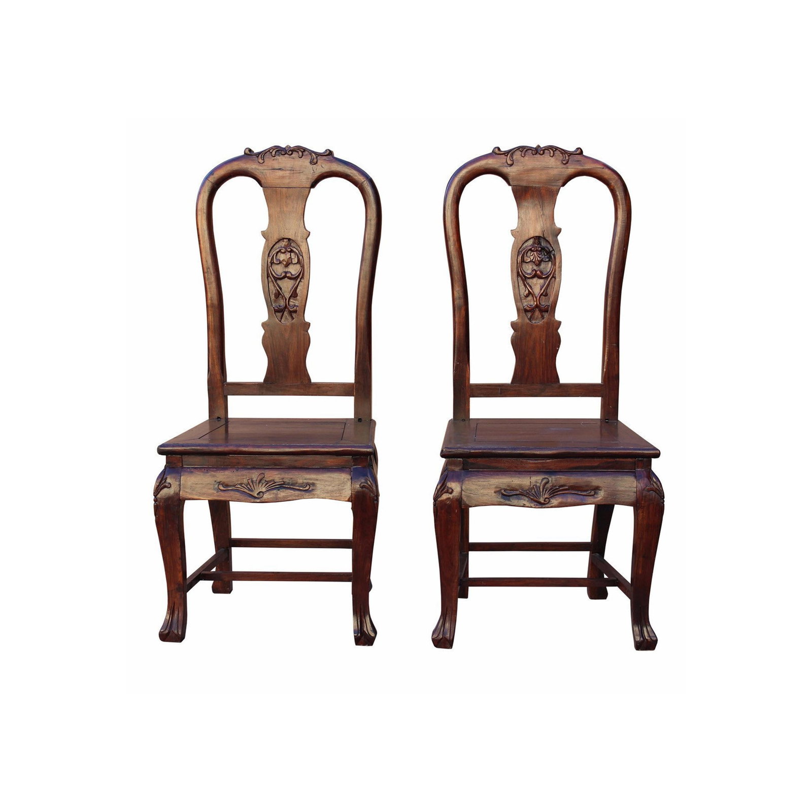 Chinese Old Shanghai Design Solid Red Wood SuanZhiMu Rosewood Chairs - a Pair - 8