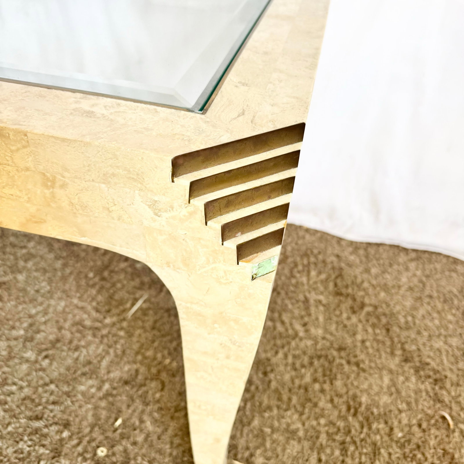 Postmodern Tessellated Stone and Brass Glass Top Side Table - 10