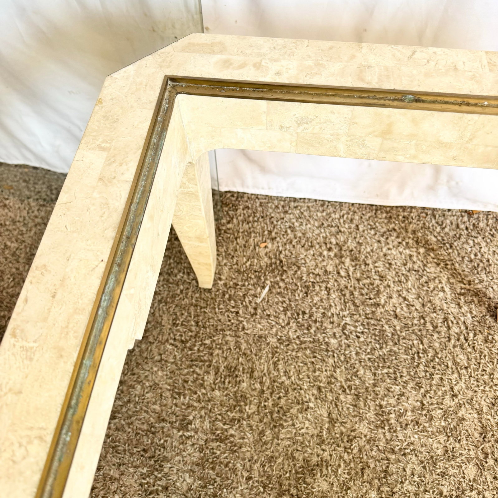 Postmodern Tessellated Stone and Brass Glass Top Side Table - 4