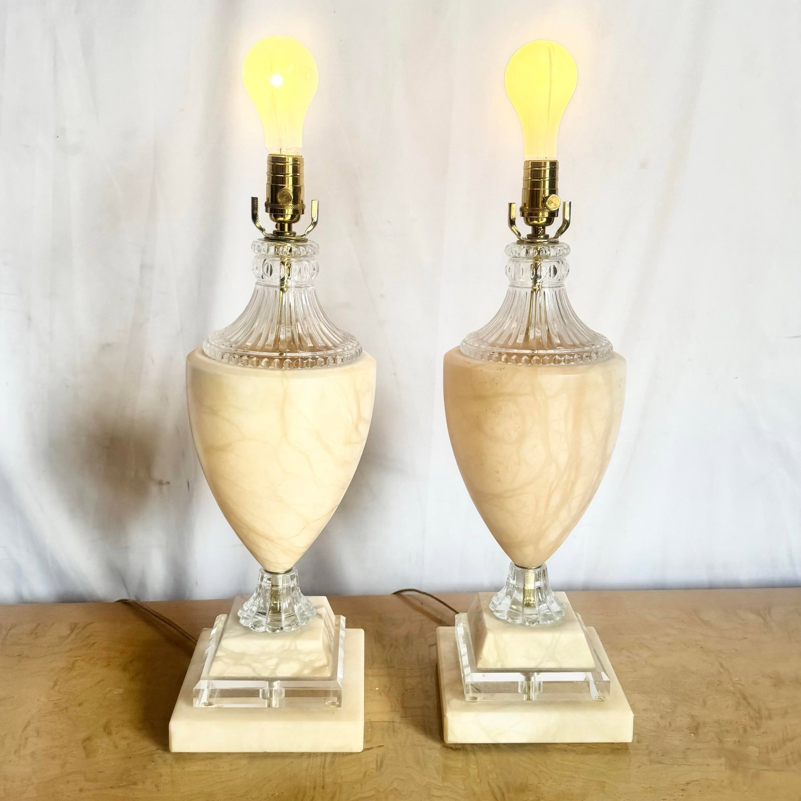 Vintage Spanish Alabaster Crystal and Lucite Table Lamps - A Pair - 2