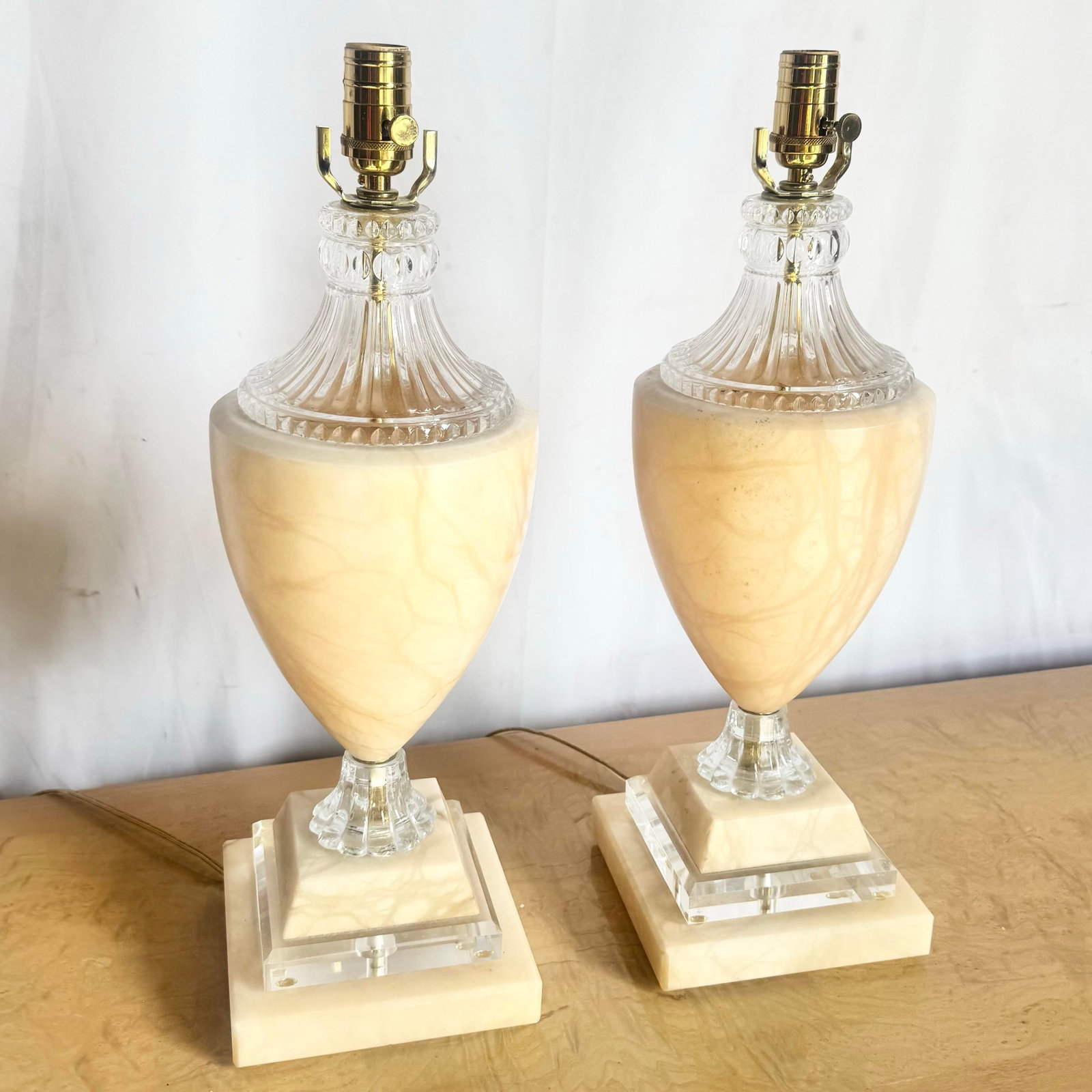 Vintage Spanish Alabaster Crystal and Lucite Table Lamps - A Pair - 3