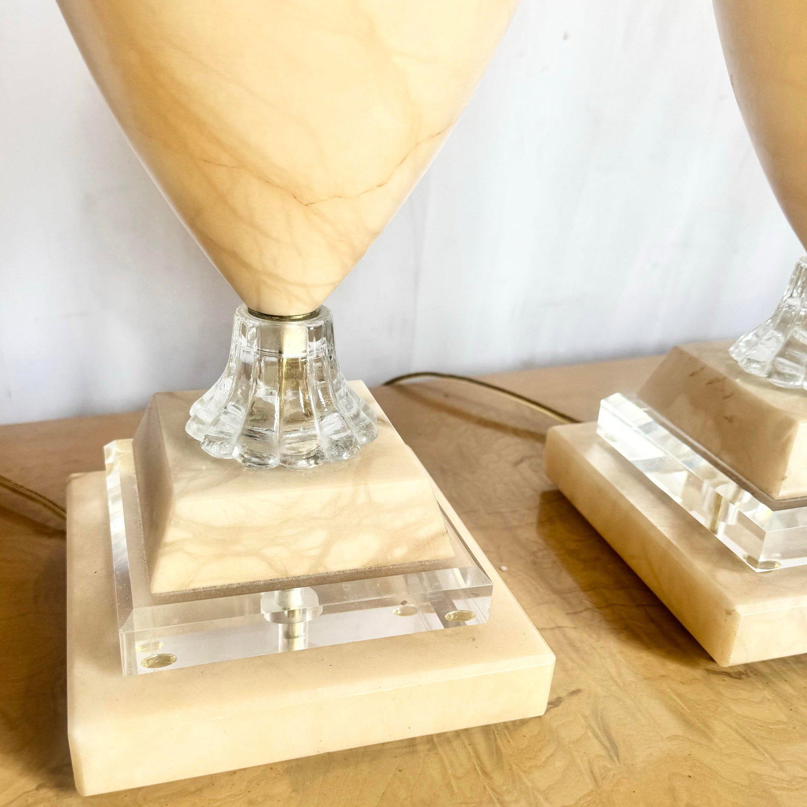 Vintage Spanish Alabaster Crystal and Lucite Table Lamps - A Pair - 4