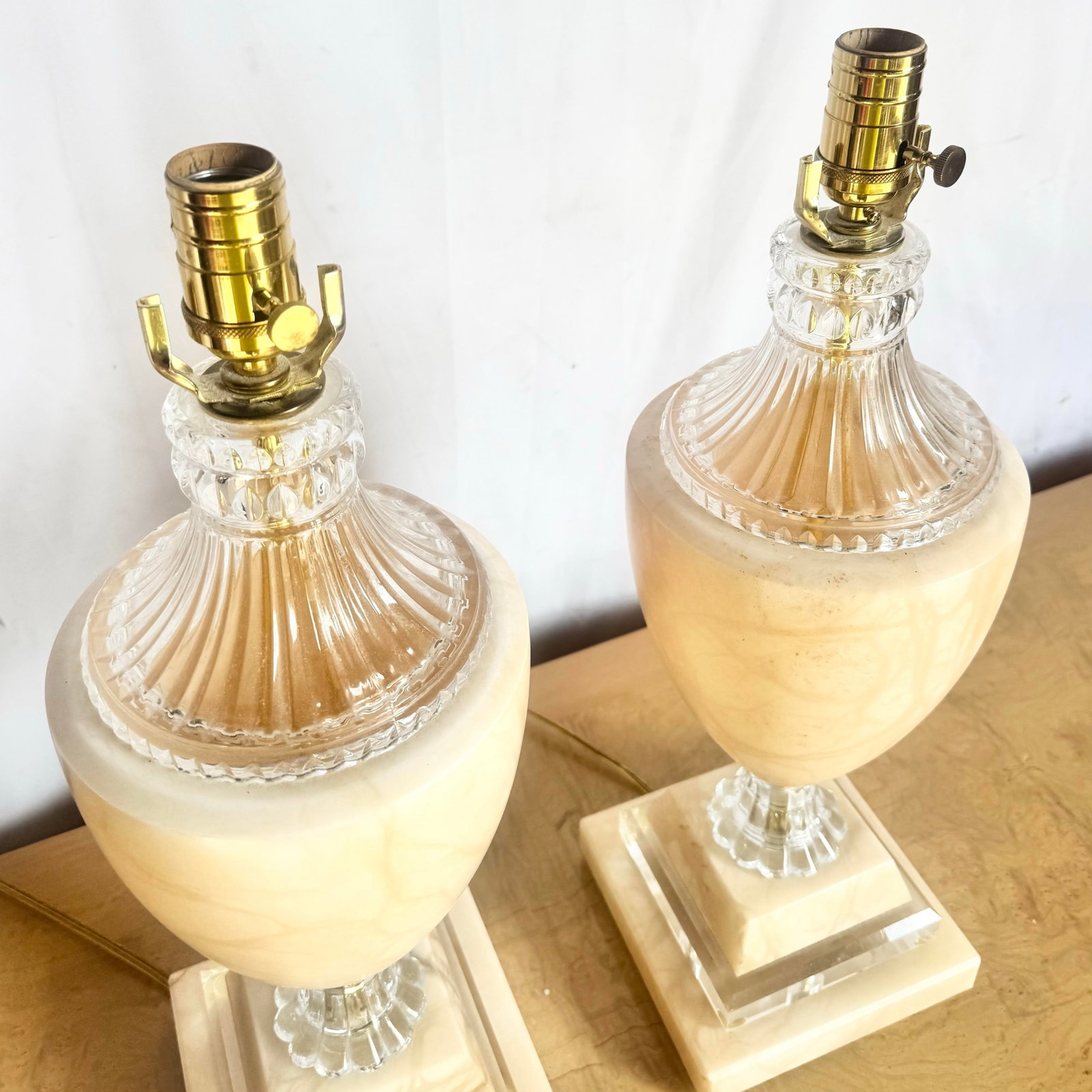 Vintage Spanish Alabaster Crystal and Lucite Table Lamps - A Pair - 6