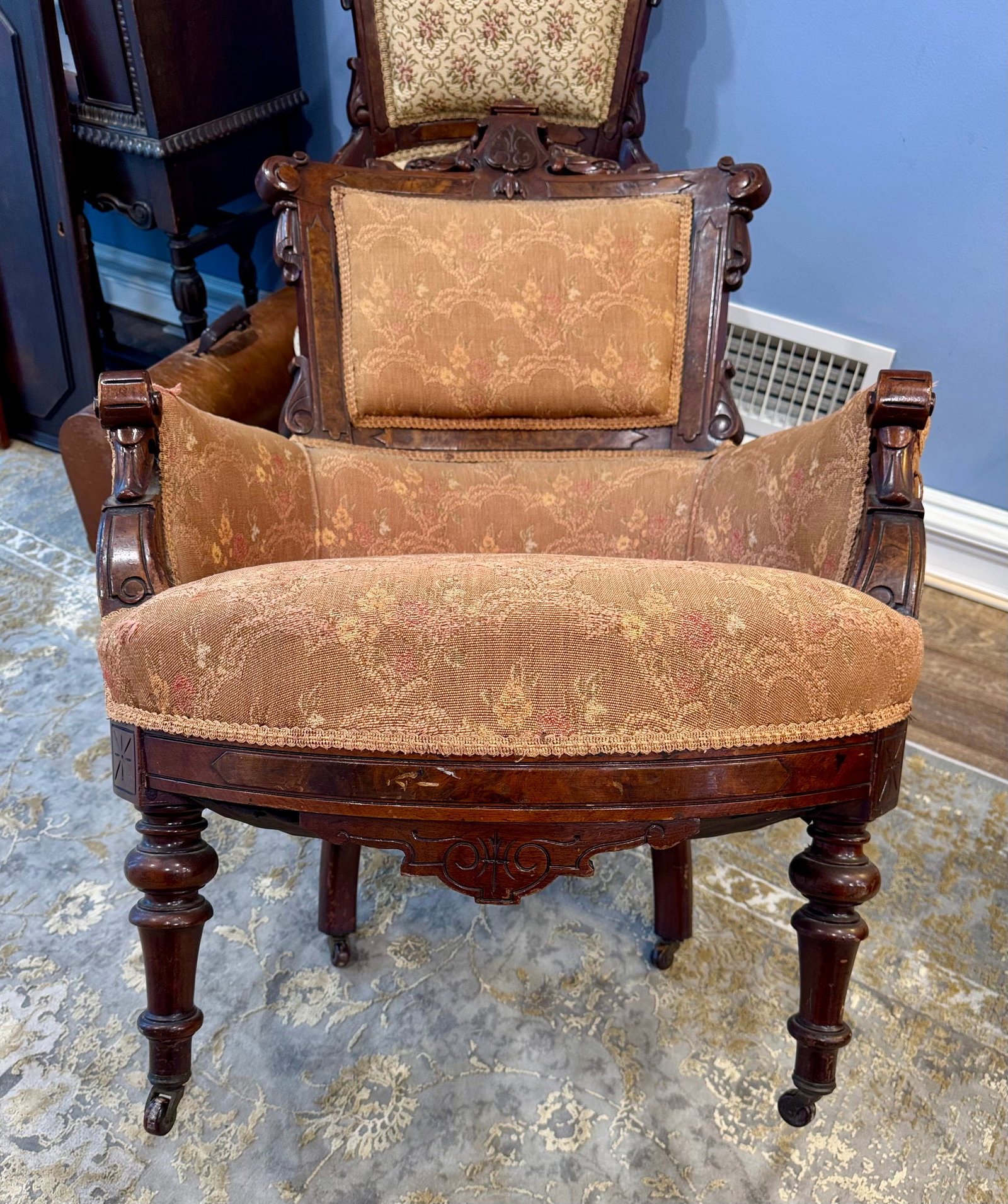 19th C Victorian Walnut Parlor Chairs, Set of Two - 2