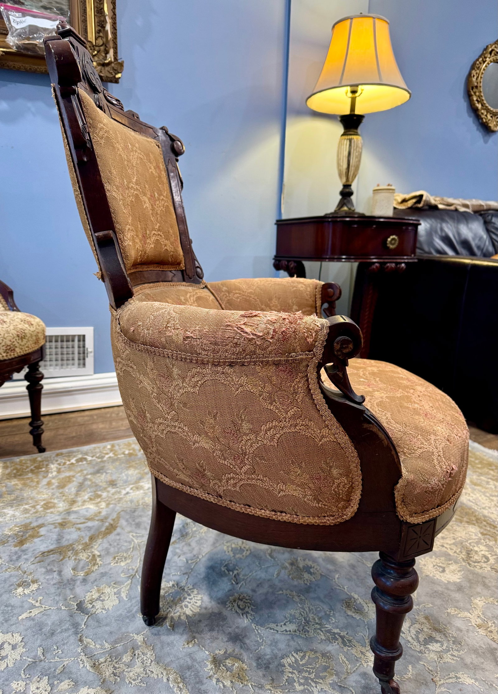19th C Victorian Walnut Parlor Chairs, Set of Two - 3