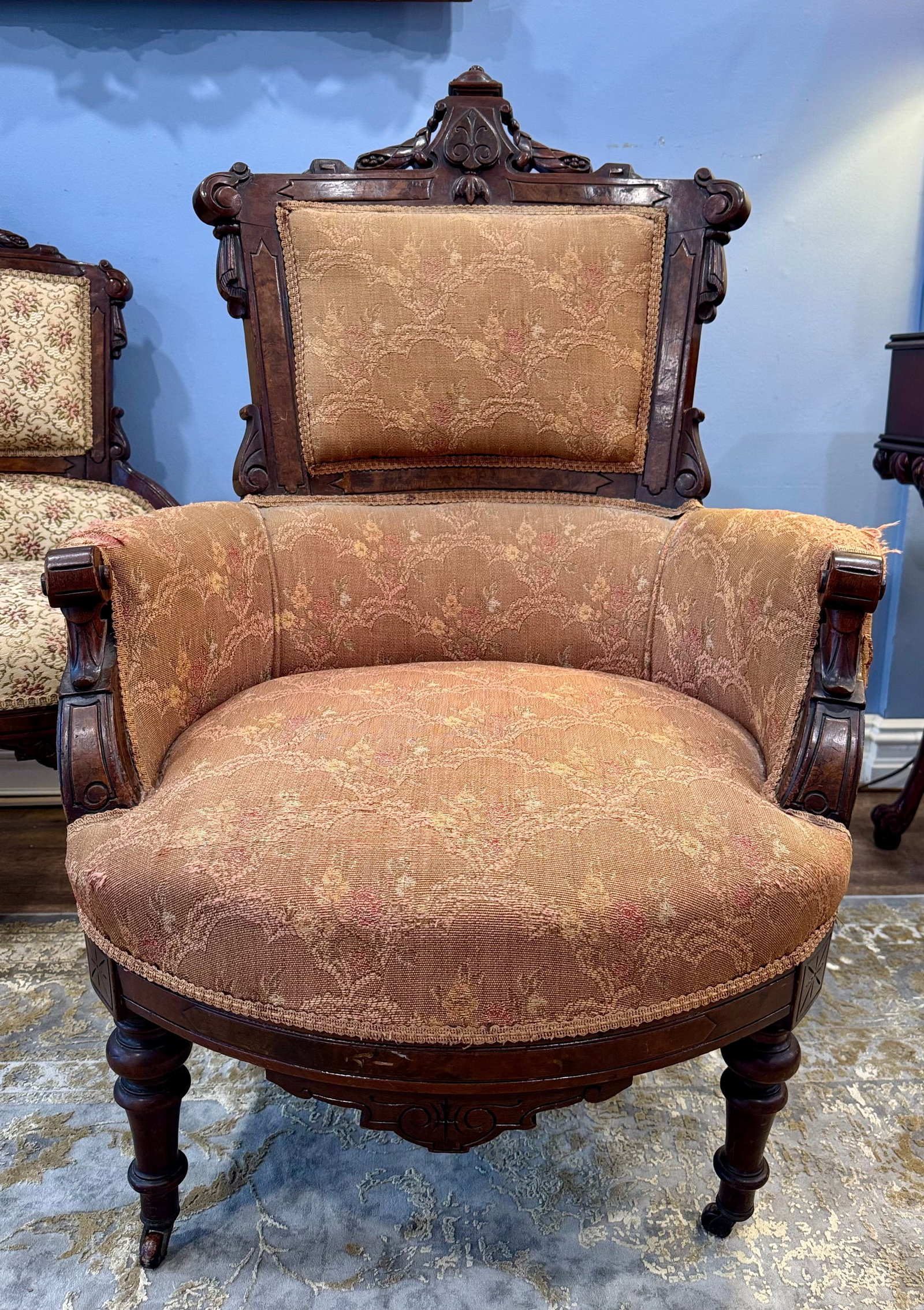 19th C Victorian Walnut Parlor Chairs, Set of Two - 4