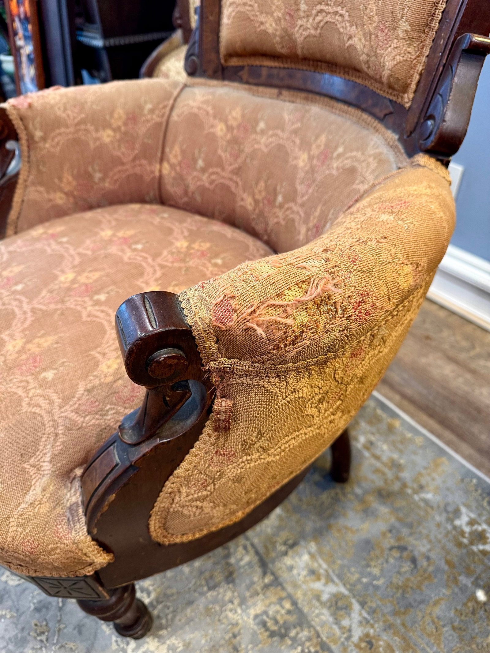 19th C Victorian Walnut Parlor Chairs, Set of Two - 6