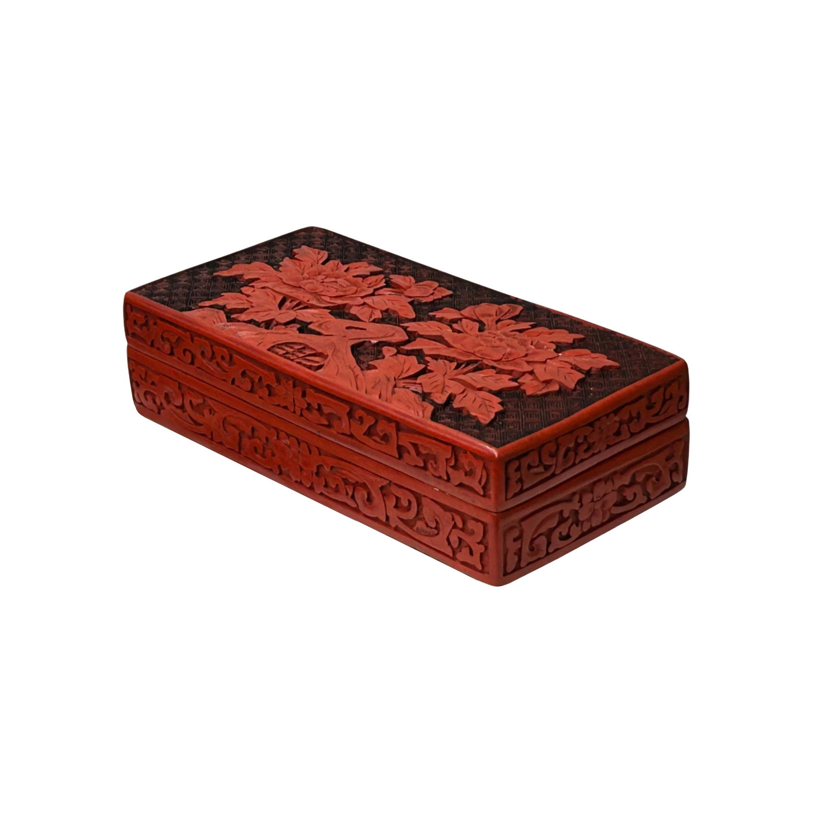 Hand Craft Vintage Chinese Red Lacquer Rectangular Floral Accent Box - 2