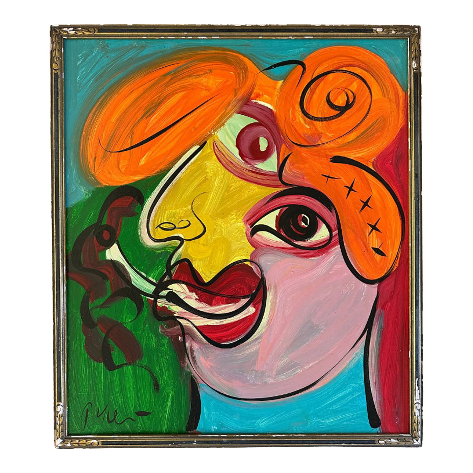 Original Peter Keil Abstract Portrait Painting Framed: Peter Keil is a German artist that focuses primarily on abstract expressionism. Keil painted with some of the greats including Joan Miró, Pablo Picasso and Andy Warhol, to name a few. This is a g