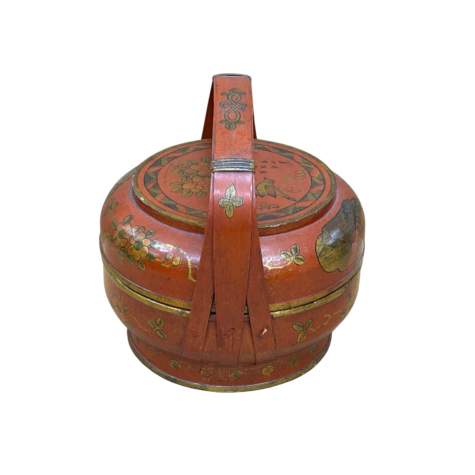 Vintage Oriental Brick Red Golden Graphic Stack Wedding Basket Display - 15