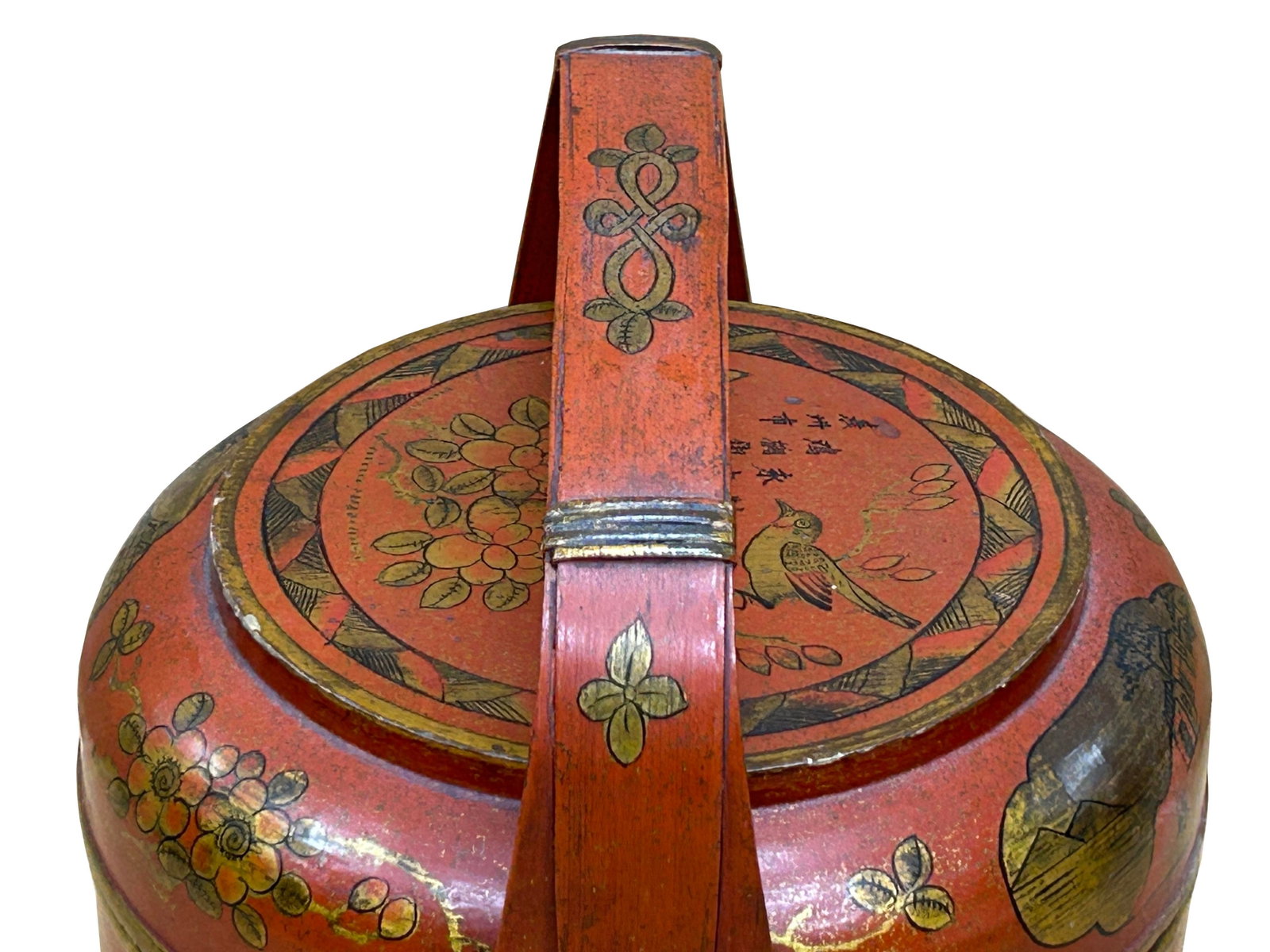 Vintage Oriental Brick Red Golden Graphic Stack Wedding Basket Display - 16