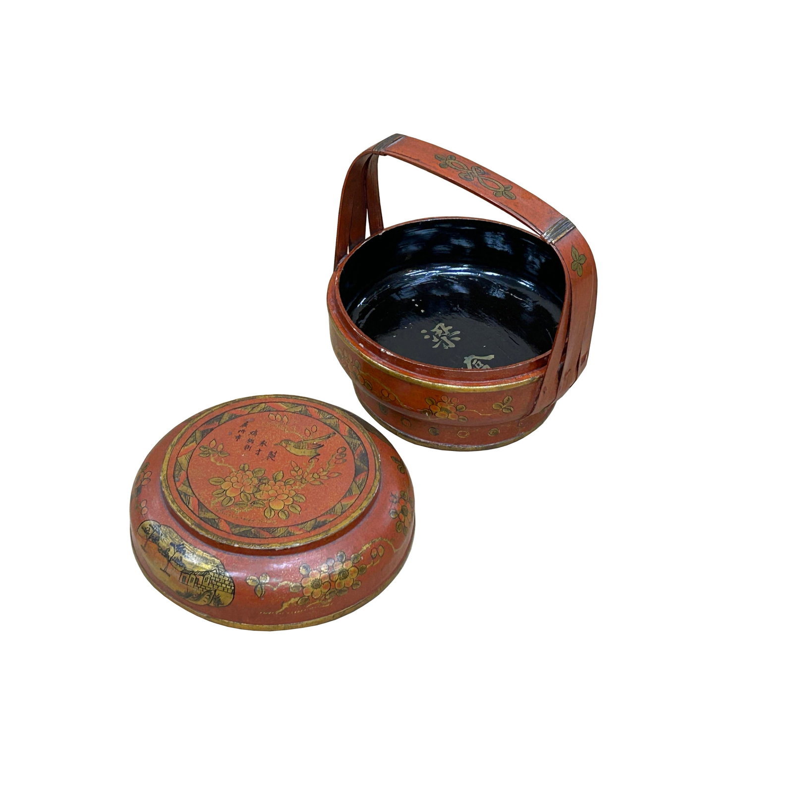 Vintage Oriental Brick Red Golden Graphic Stack Wedding Basket Display - 2