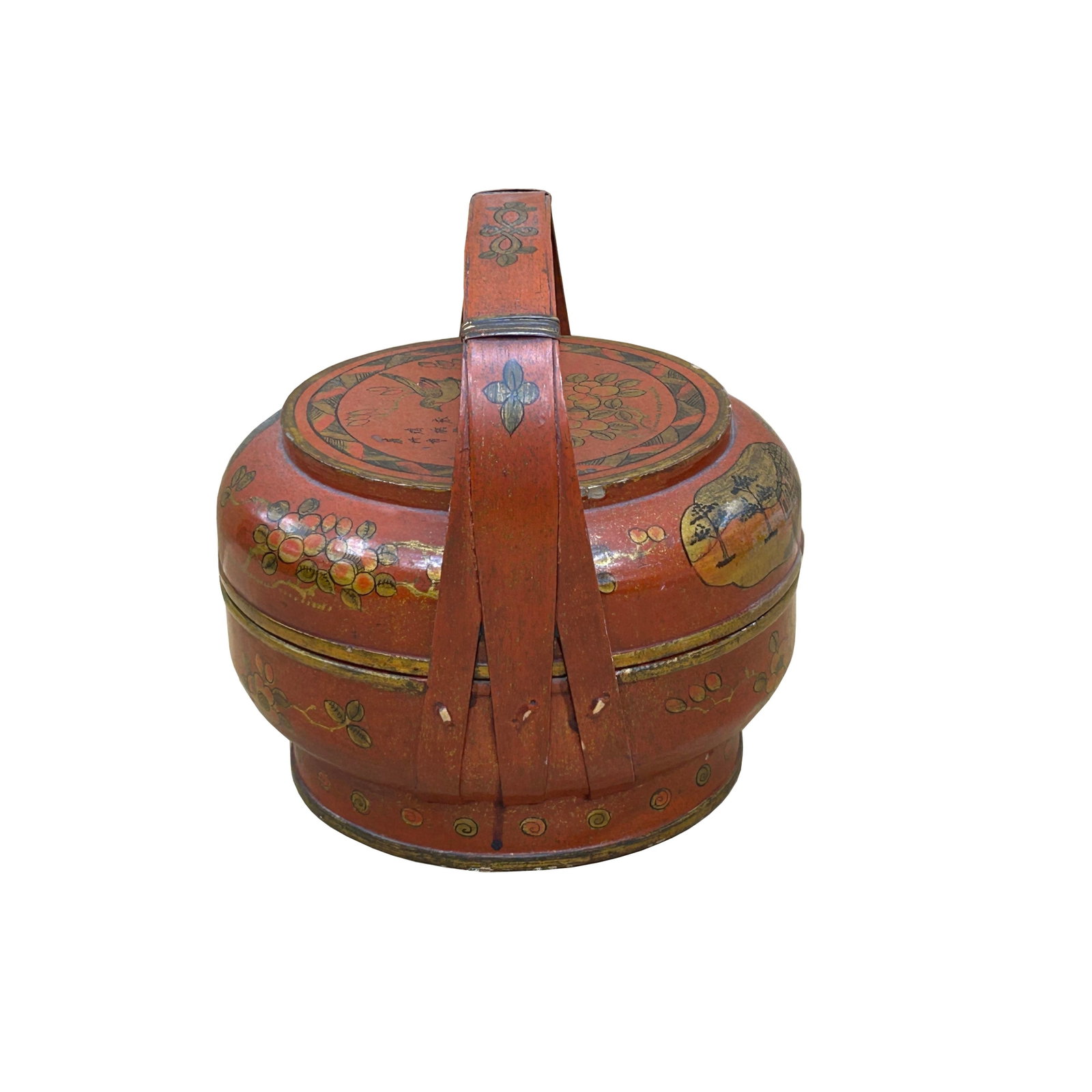 Vintage Oriental Brick Red Golden Graphic Stack Wedding Basket Display - 3