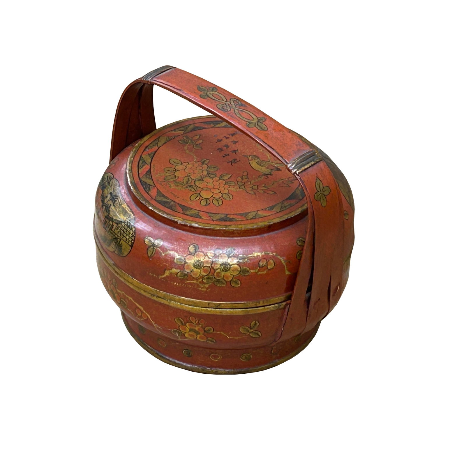Vintage Oriental Brick Red Golden Graphic Stack Wedding Basket Display - 4