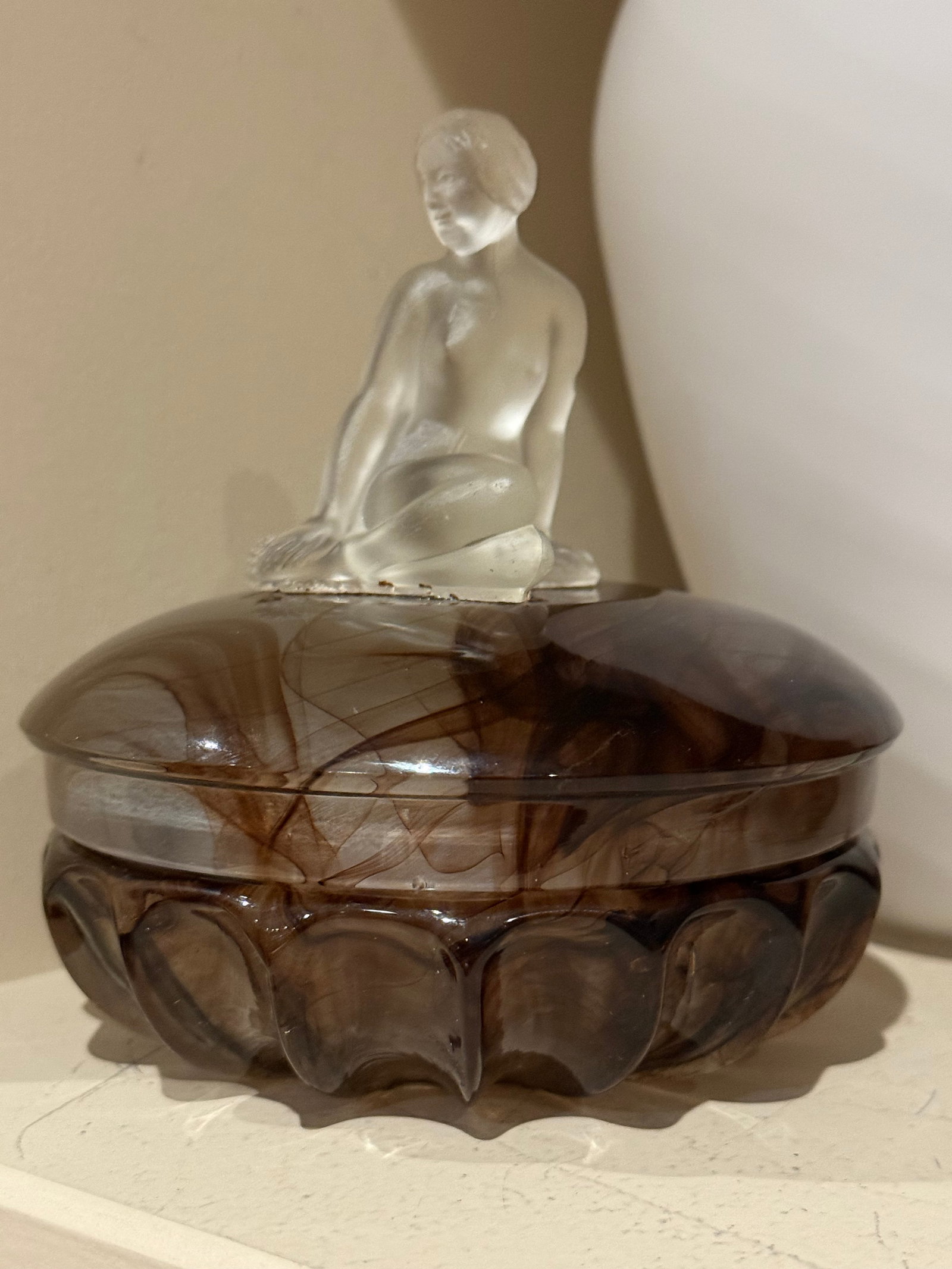 Antique Thomas Davidson Glass Jewelry Box England 1922 With Woman Sculpture - 6