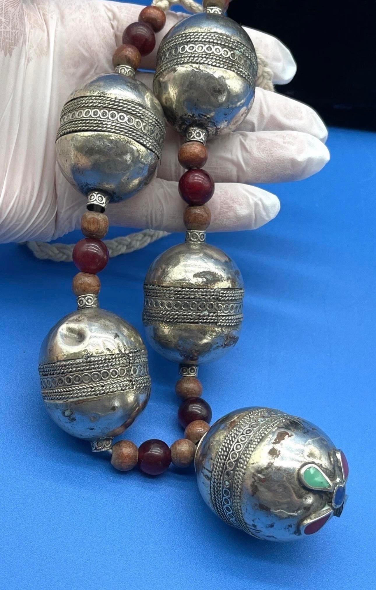 Antique Moroccan Silver XL Barrel Bead Necklace - 12