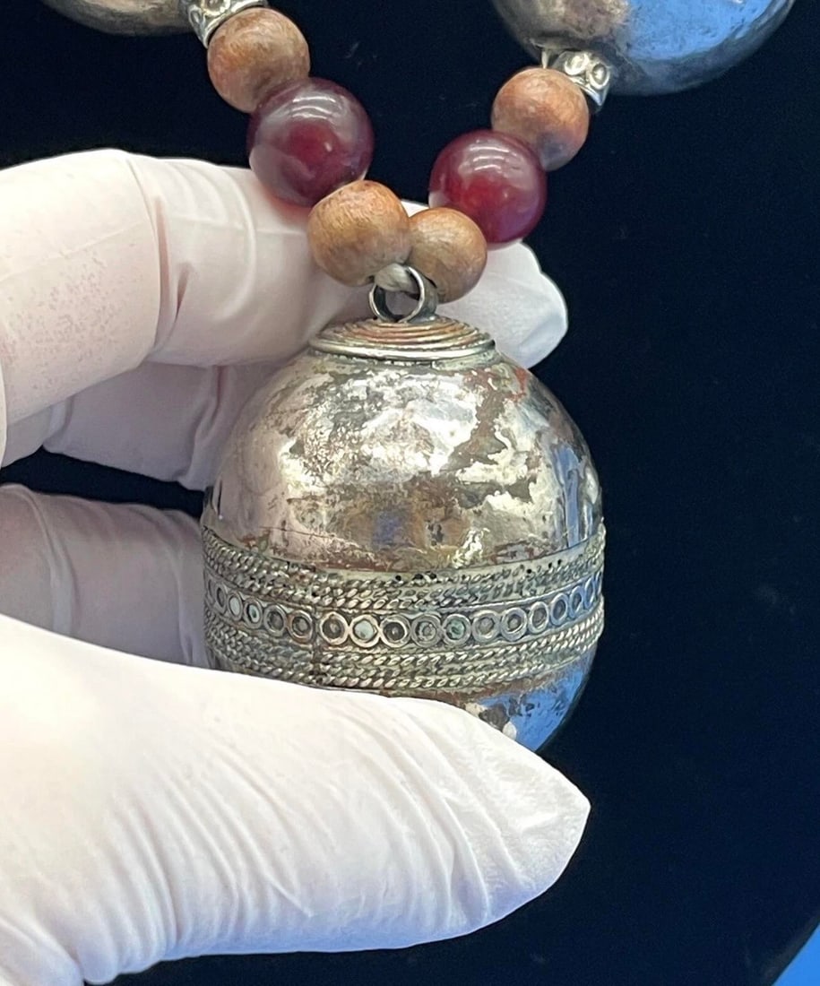 Antique Moroccan Silver XL Barrel Bead Necklace - 3