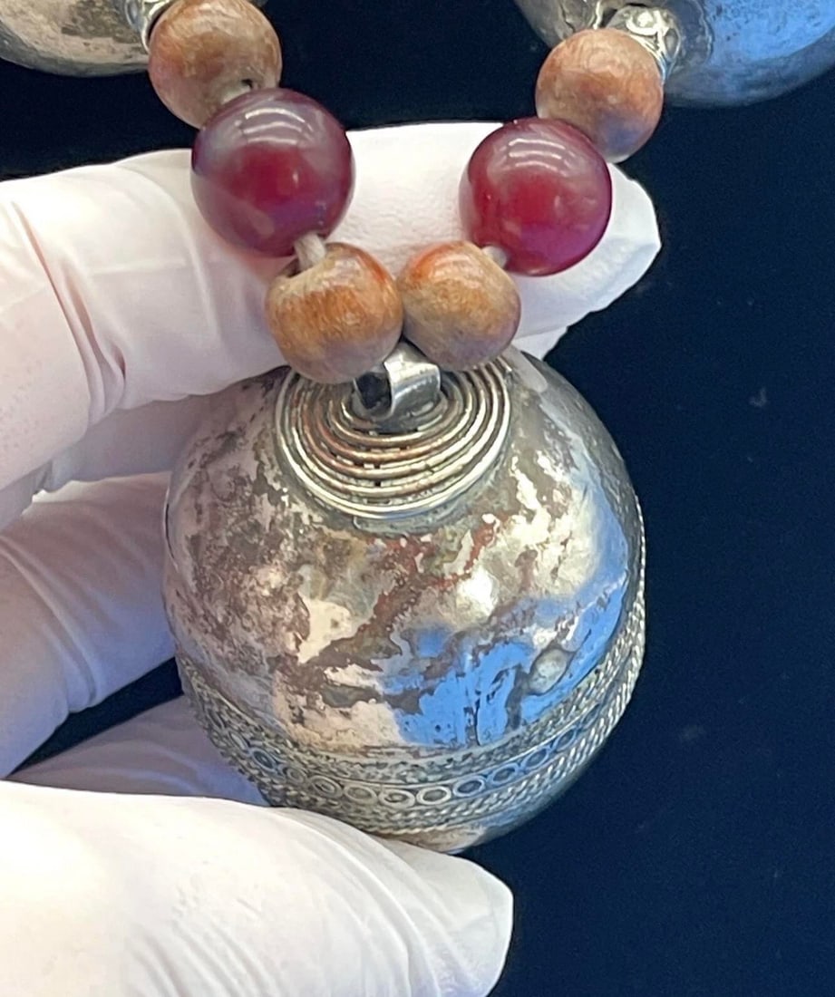 Antique Moroccan Silver XL Barrel Bead Necklace - 6