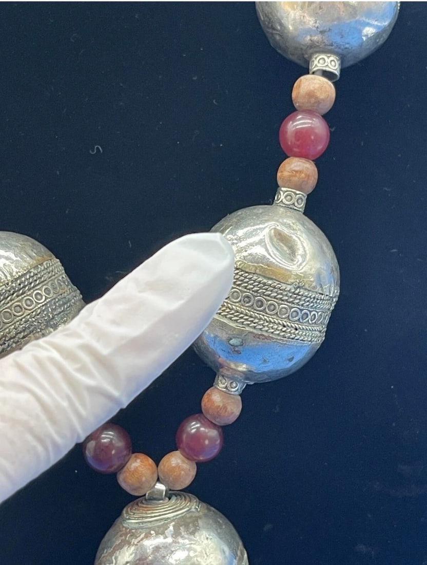 Antique Moroccan Silver XL Barrel Bead Necklace - 9