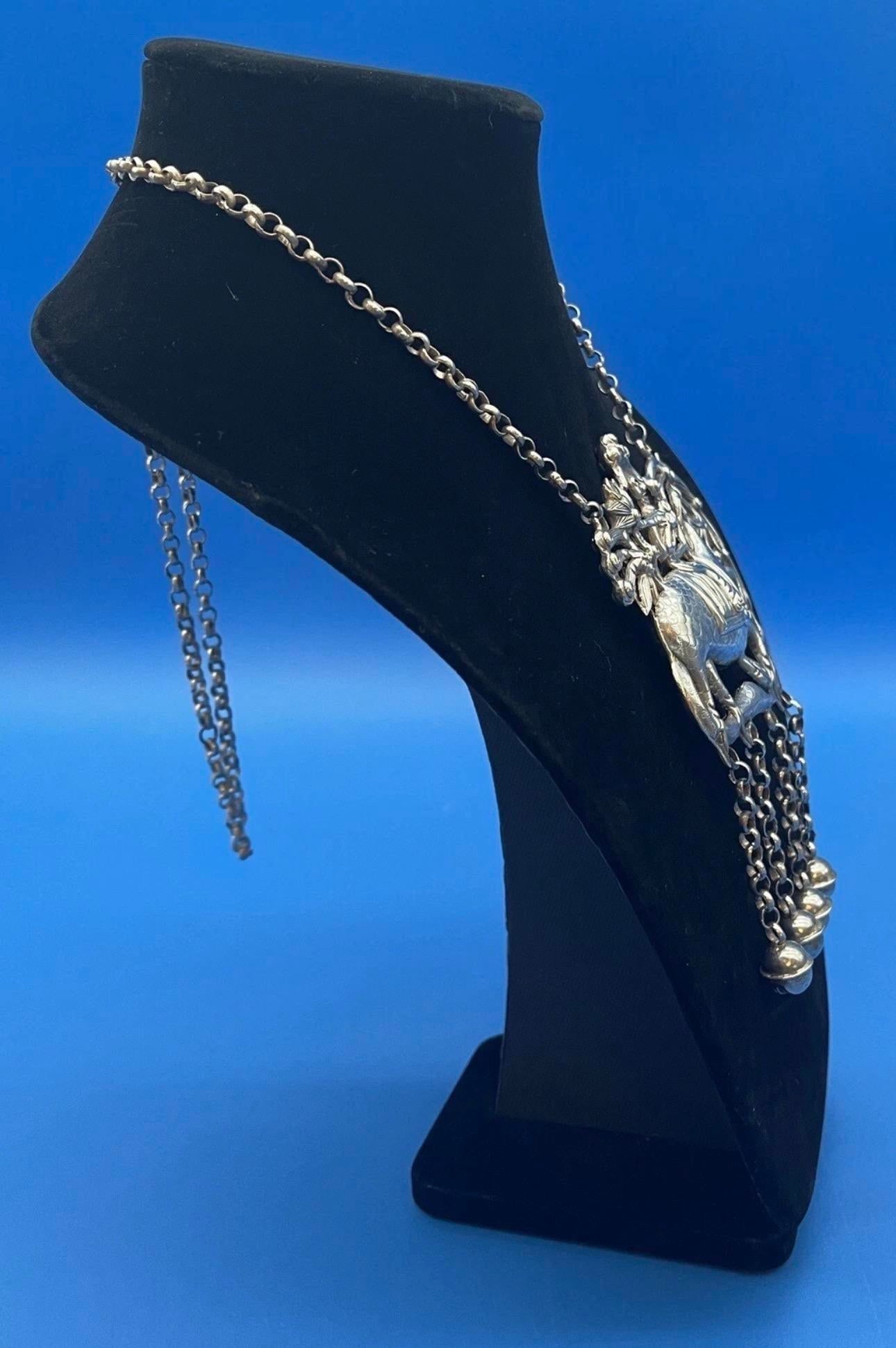 Vintage Chinese Silver Qilin Necklace - 9
