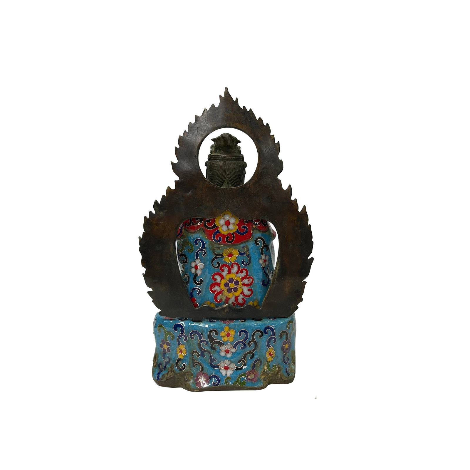 Vintage Cloisonne Enamel Lotus Bodhisattva Metal Buddha Statue - 10