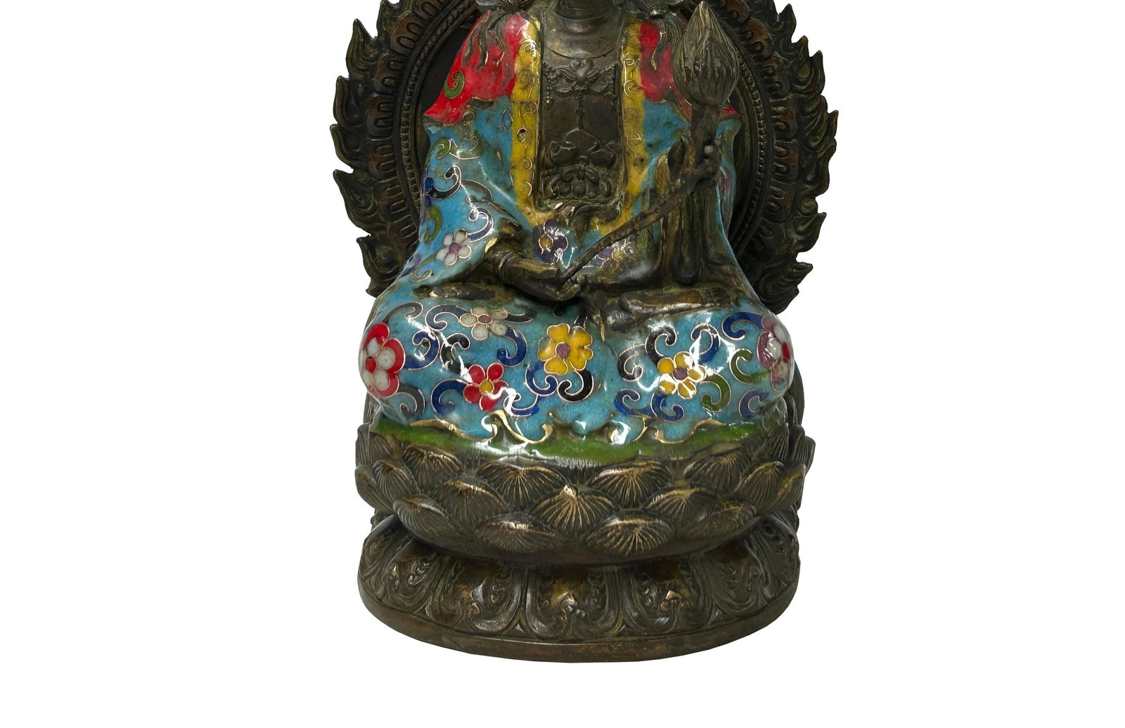 Vintage Cloisonne Enamel Lotus Bodhisattva Metal Buddha Statue - 4