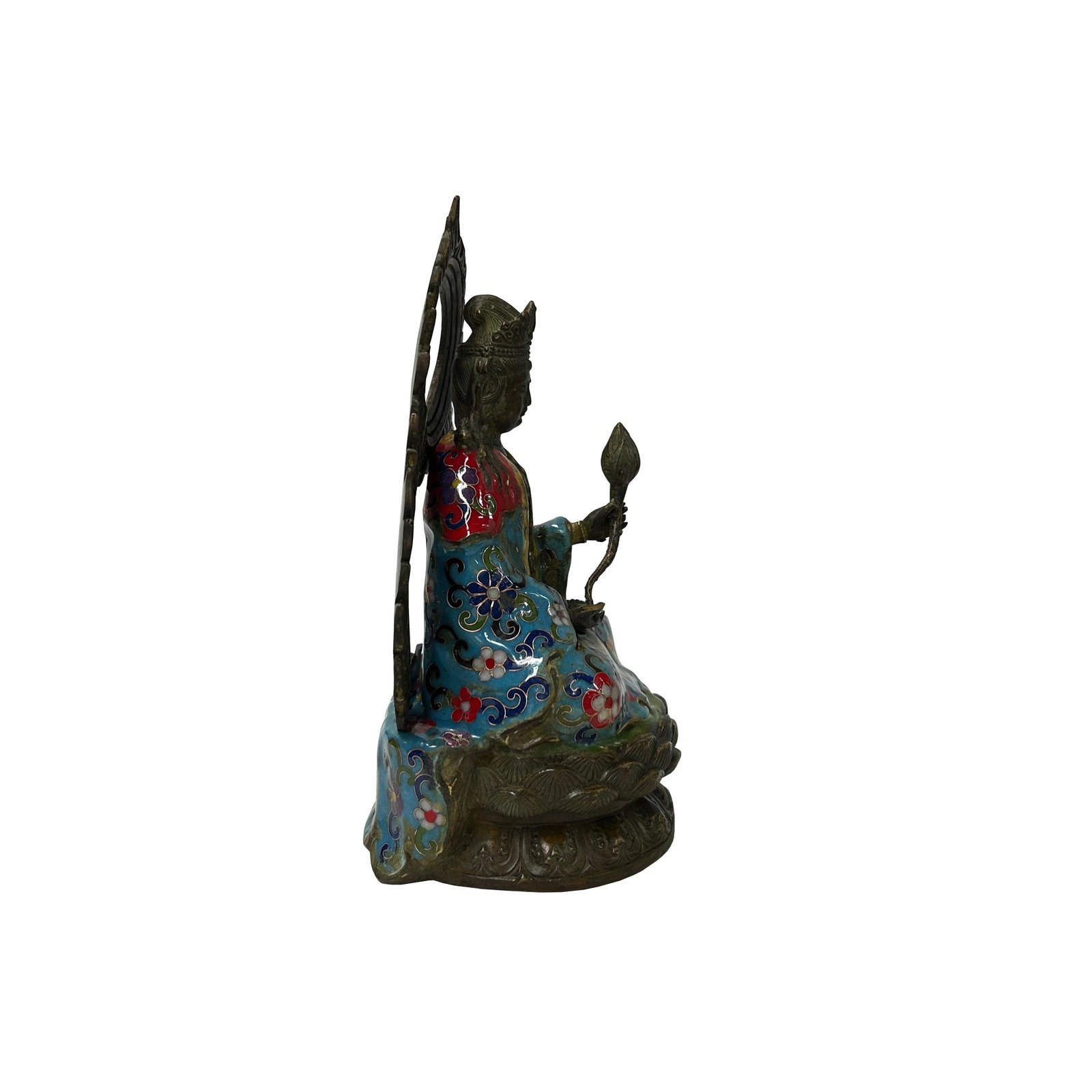 Vintage Cloisonne Enamel Lotus Bodhisattva Metal Buddha Statue - 9