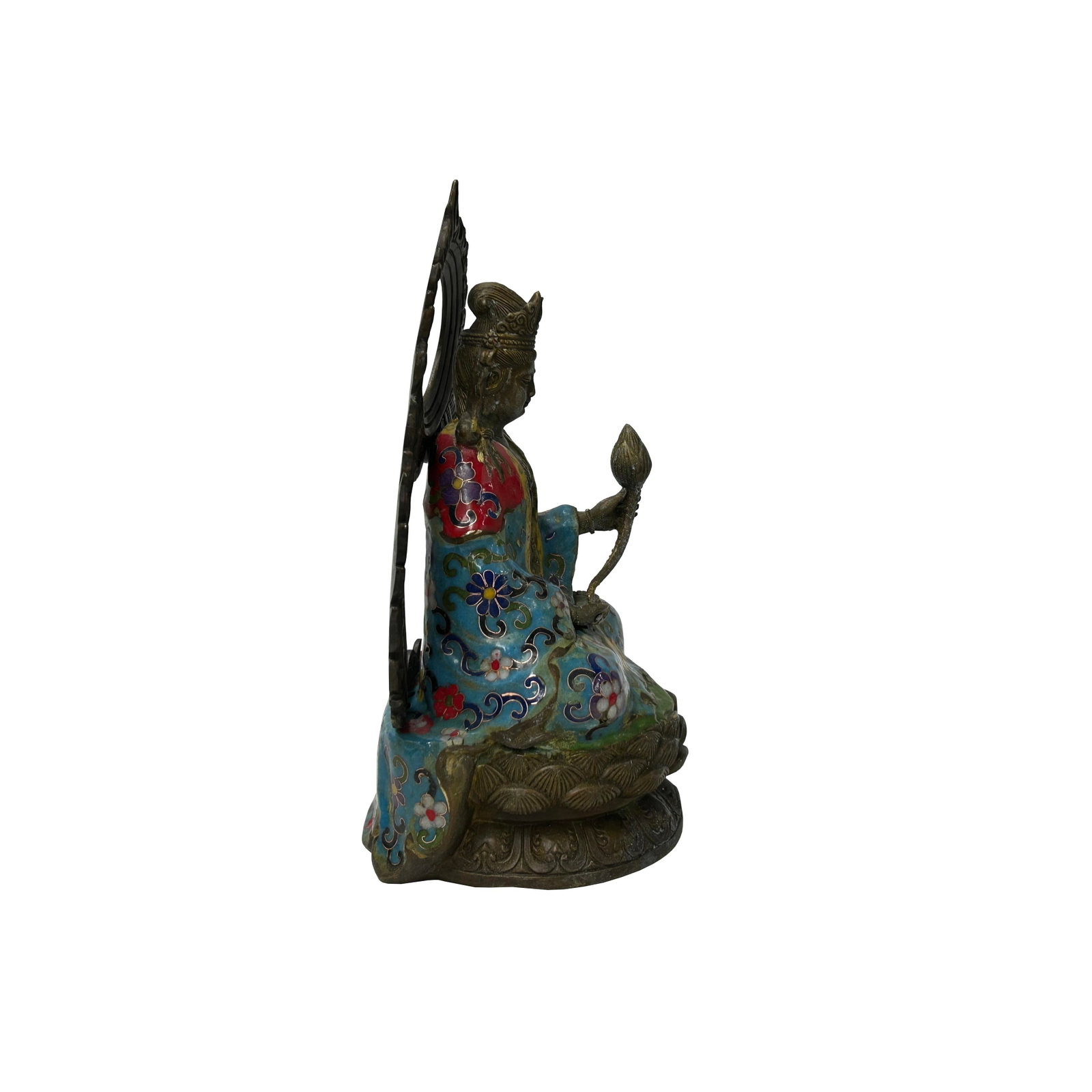 Vintage Cloisonne Enamel Lotus Bodhisattva Metal Buddha Statue - 6