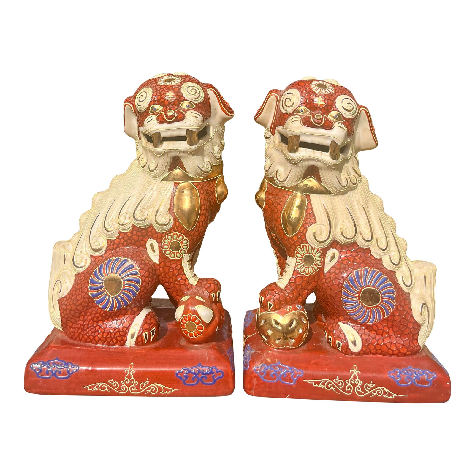 Pair of Vintage Japanese Kutani Porcelain Foo Dog Statues (1 of 12)