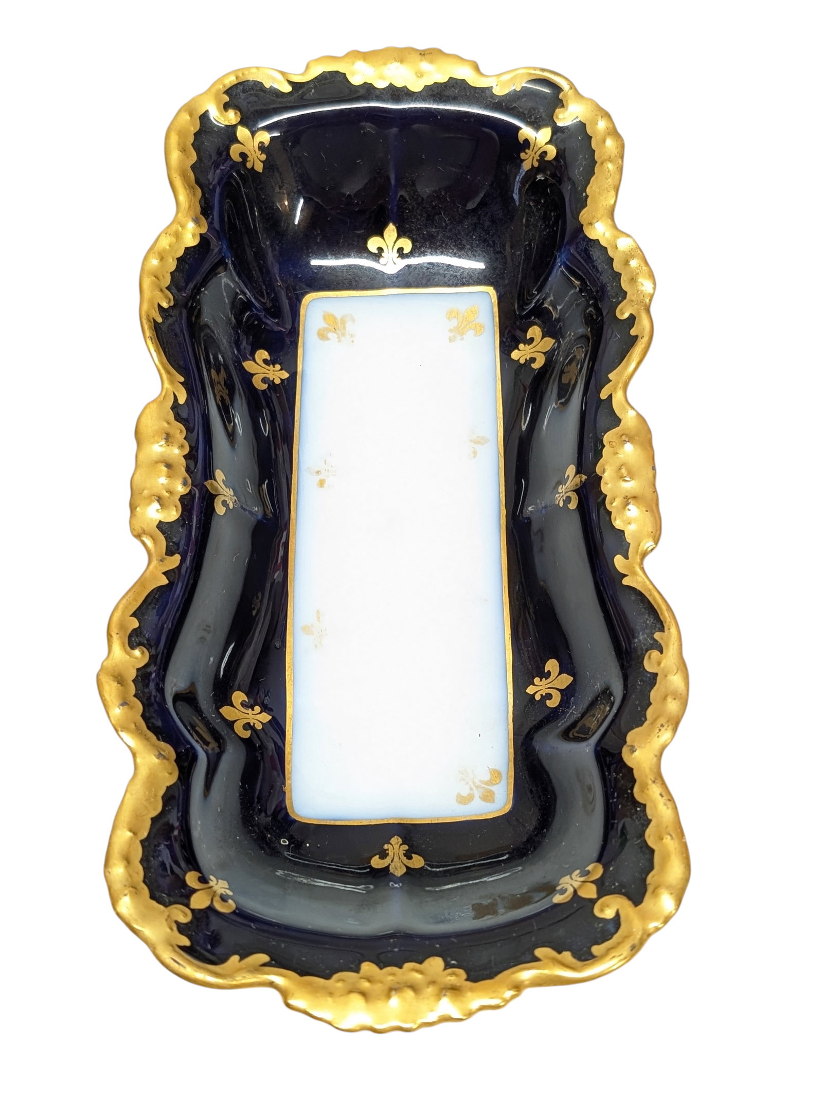 Late 19th Century J. Pouyat Limoges Porcelain Fleur De Lis Royal Blue & Gold Gilt Tray - 2