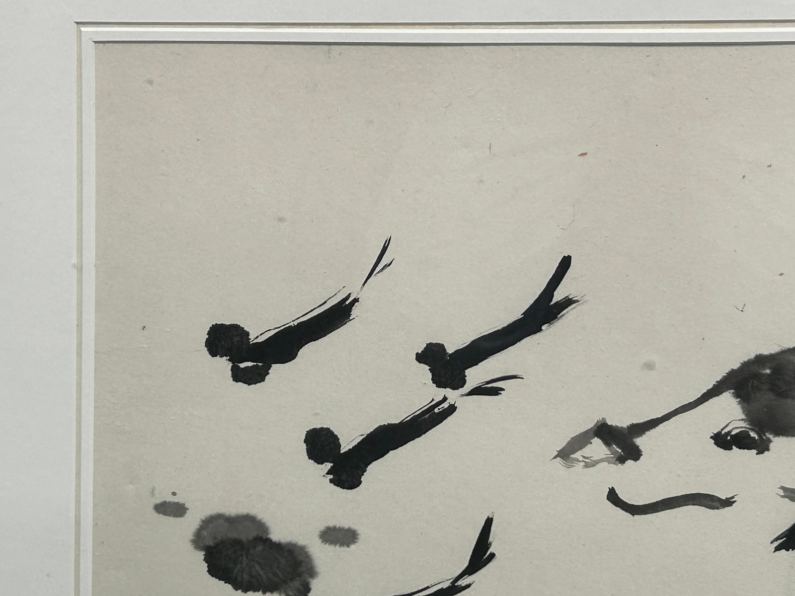 Oriental Thumb Ink Paint Koi Fishes Horizontal Wood Framed Art - 4