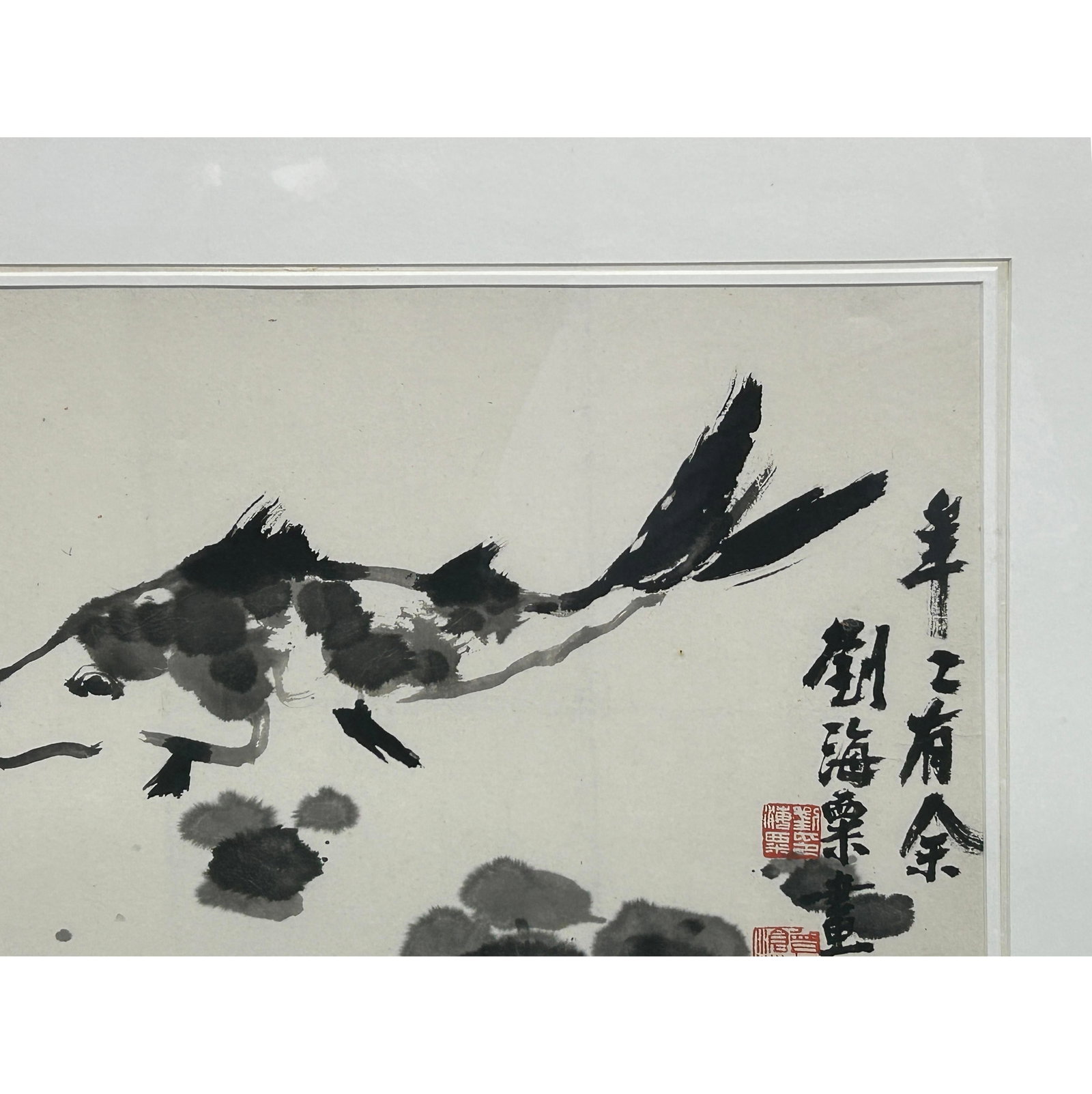 Oriental Thumb Ink Paint Koi Fishes Horizontal Wood Framed Art - 6
